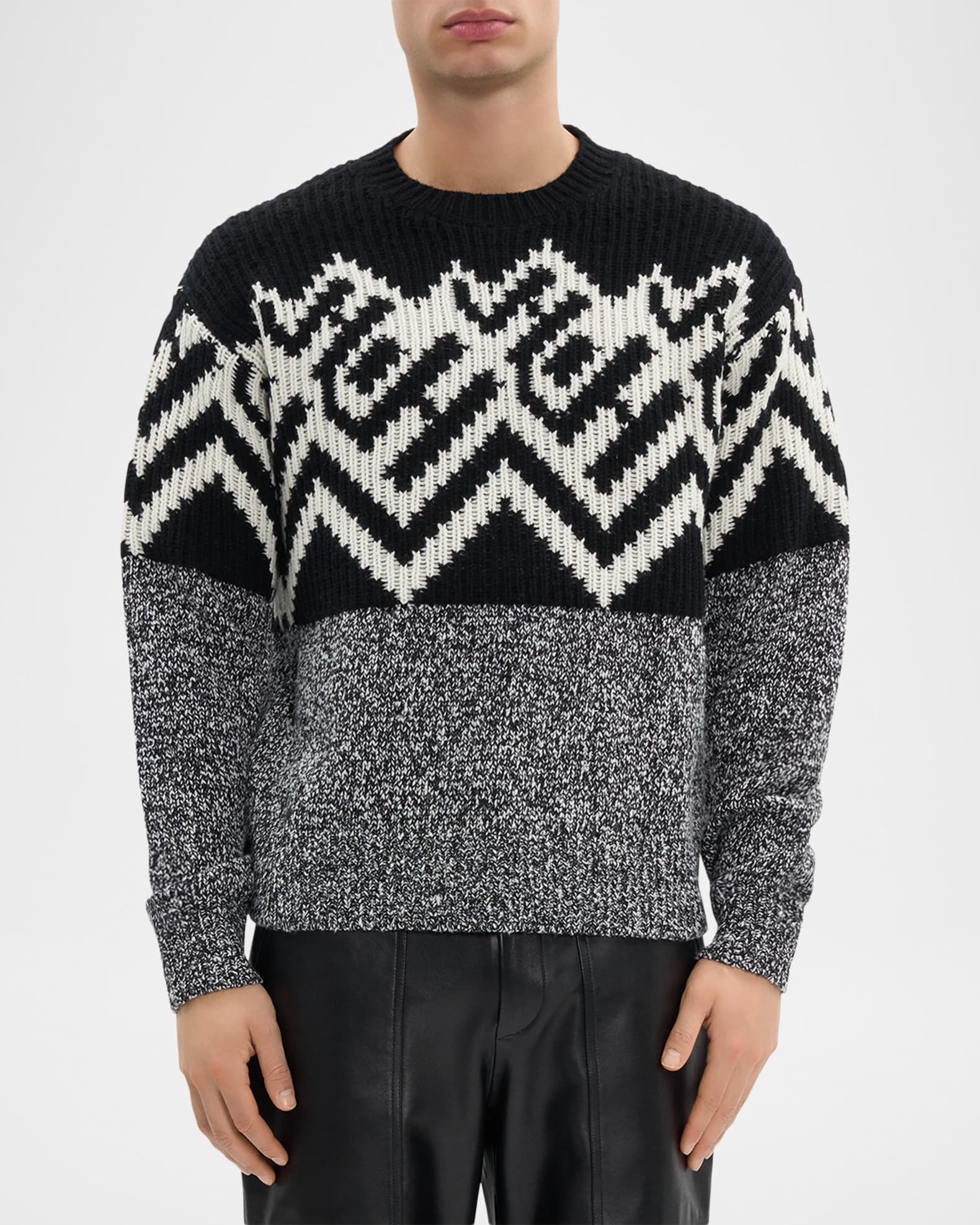 Helmut Lang Men's Wool Knit Monogram Fair Isle Crewneck Sweater