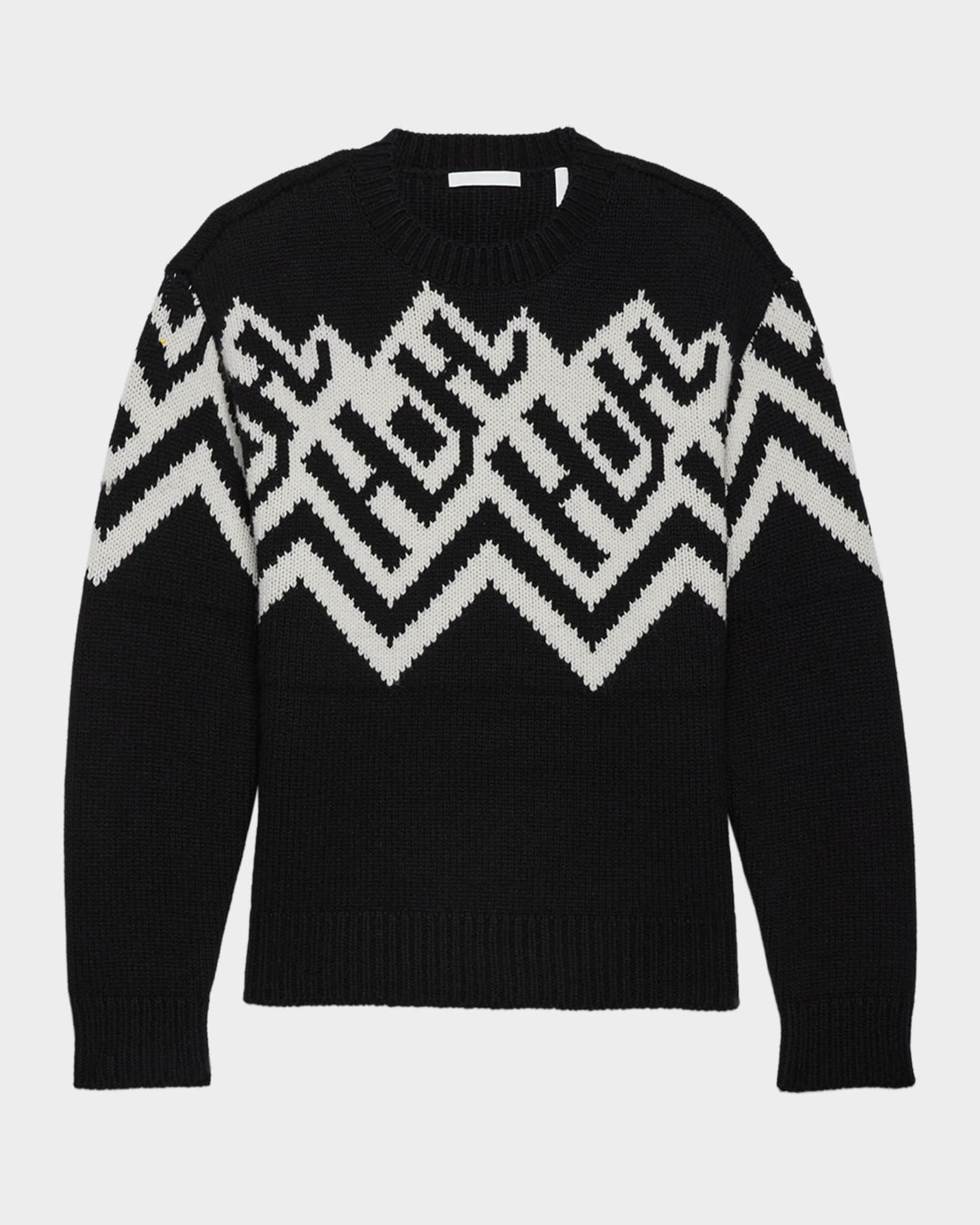 イマン　コラージュ Helmut Lang Men's Wool Knit Monogram Fair Isle Crewneck Sweater