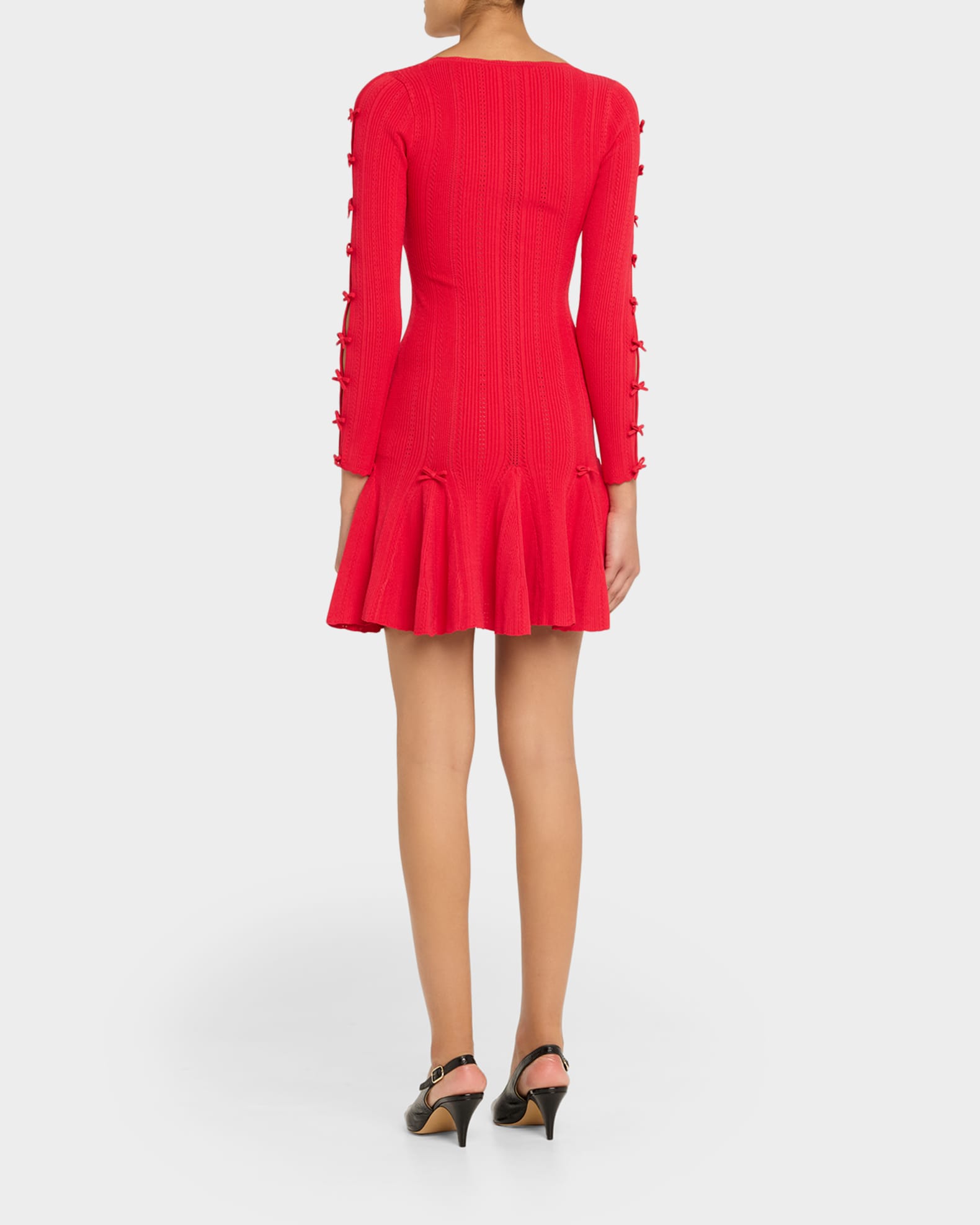 pointelle ruffle mini dress Bow Pointelle Ruffle Mini Dress