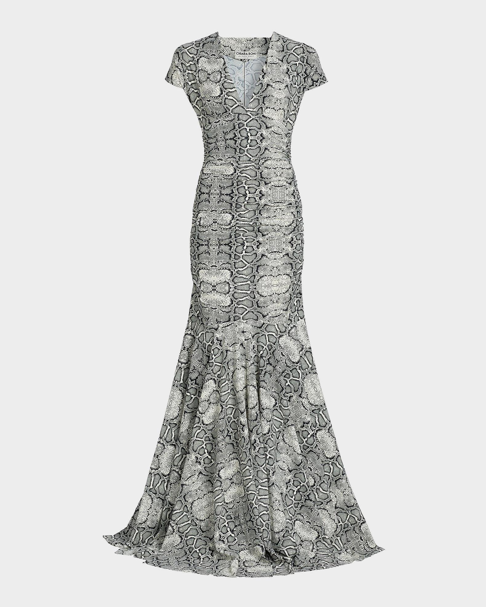Chiara Boni La Petite Robe Riensen Snakeskin-Print Trumpet Gown