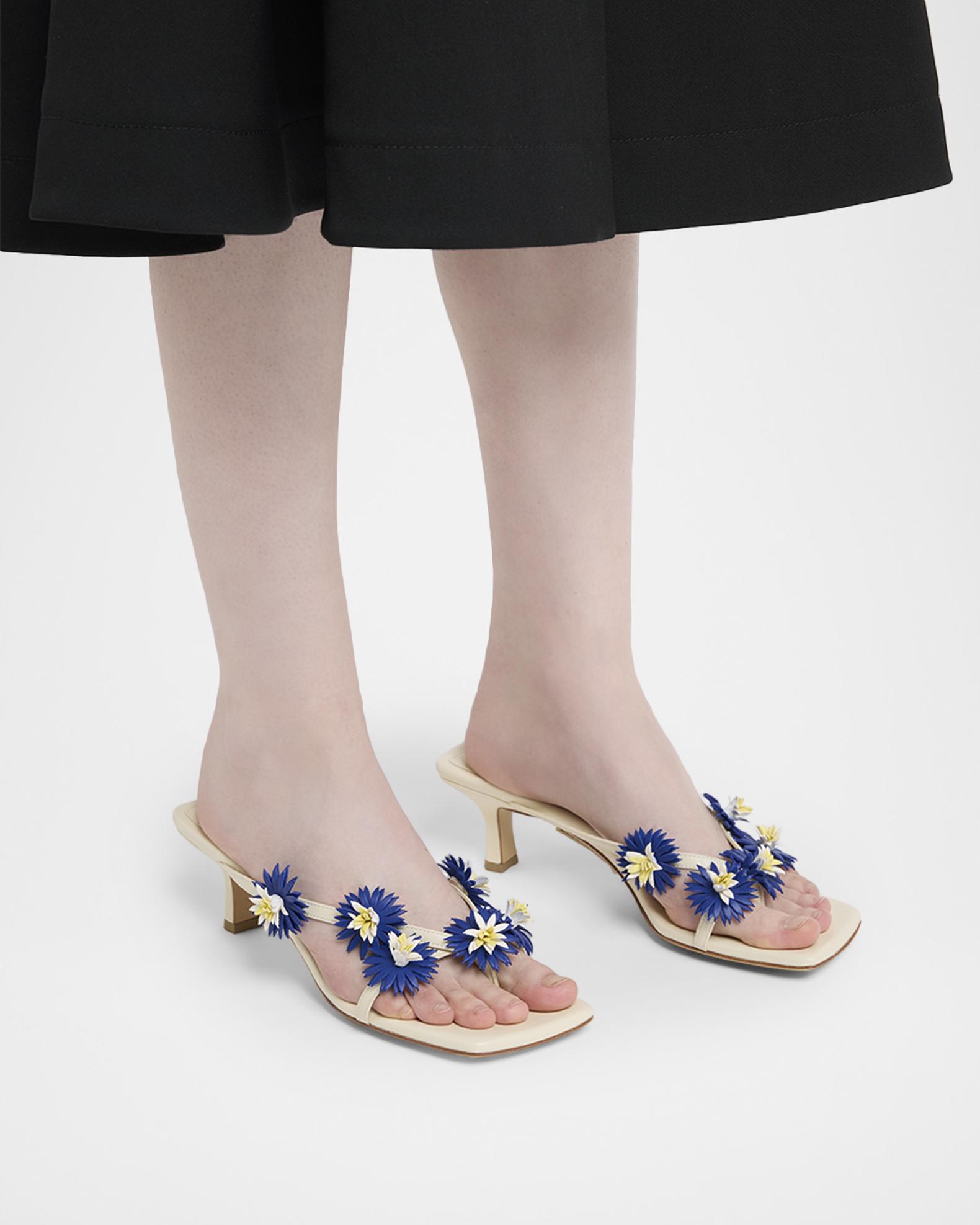 Bottega Veneta Riva Floral Leather Kitten-Heel Sandals | Neiman Marcus