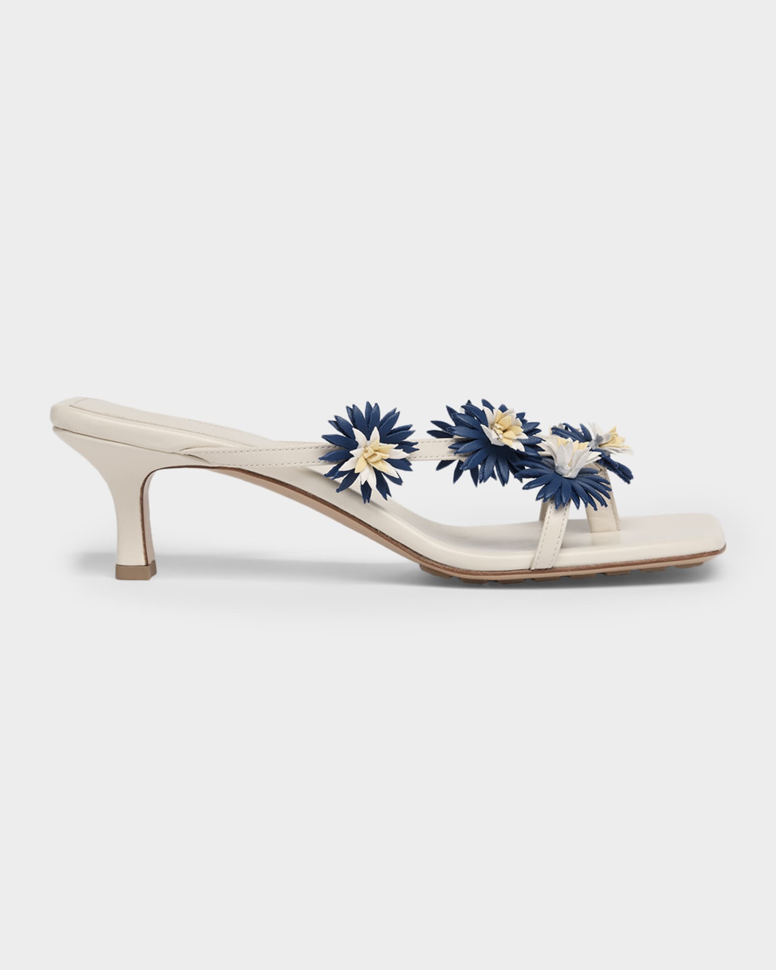 BOTTEGAVENETA レザー マトラッセ キルティング ミュール37 Bottega Veneta Riva Floral Leather Kitten-Heel Sandals | Neiman Marcus
