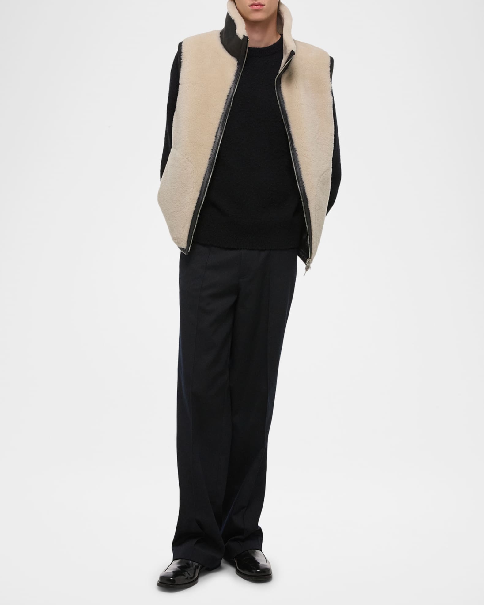 Helmut Lang Men's Reversible Shearling Funnel Neck Full-Zip Vest