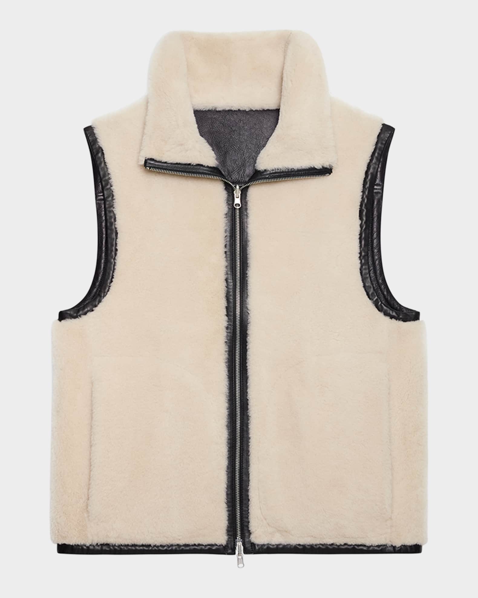 HELMUT LANG ムートン　ジレ　LINK THEORY正規品 Helmut Lang Men's Reversible Shearling Funnel Neck Full-Zip Vest