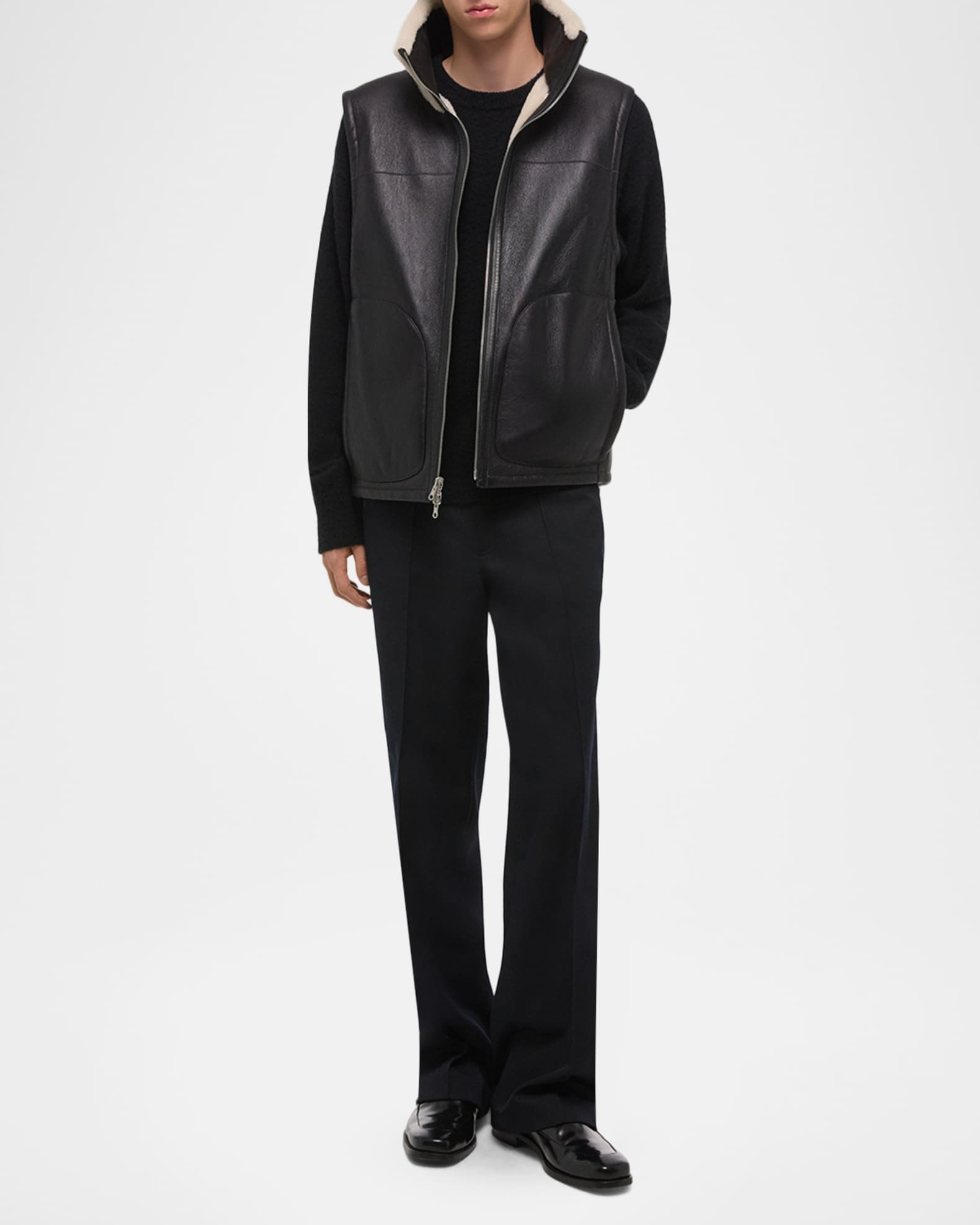 Helmut Lang Men's Reversible Shearling Funnel Neck Full-Zip Vest