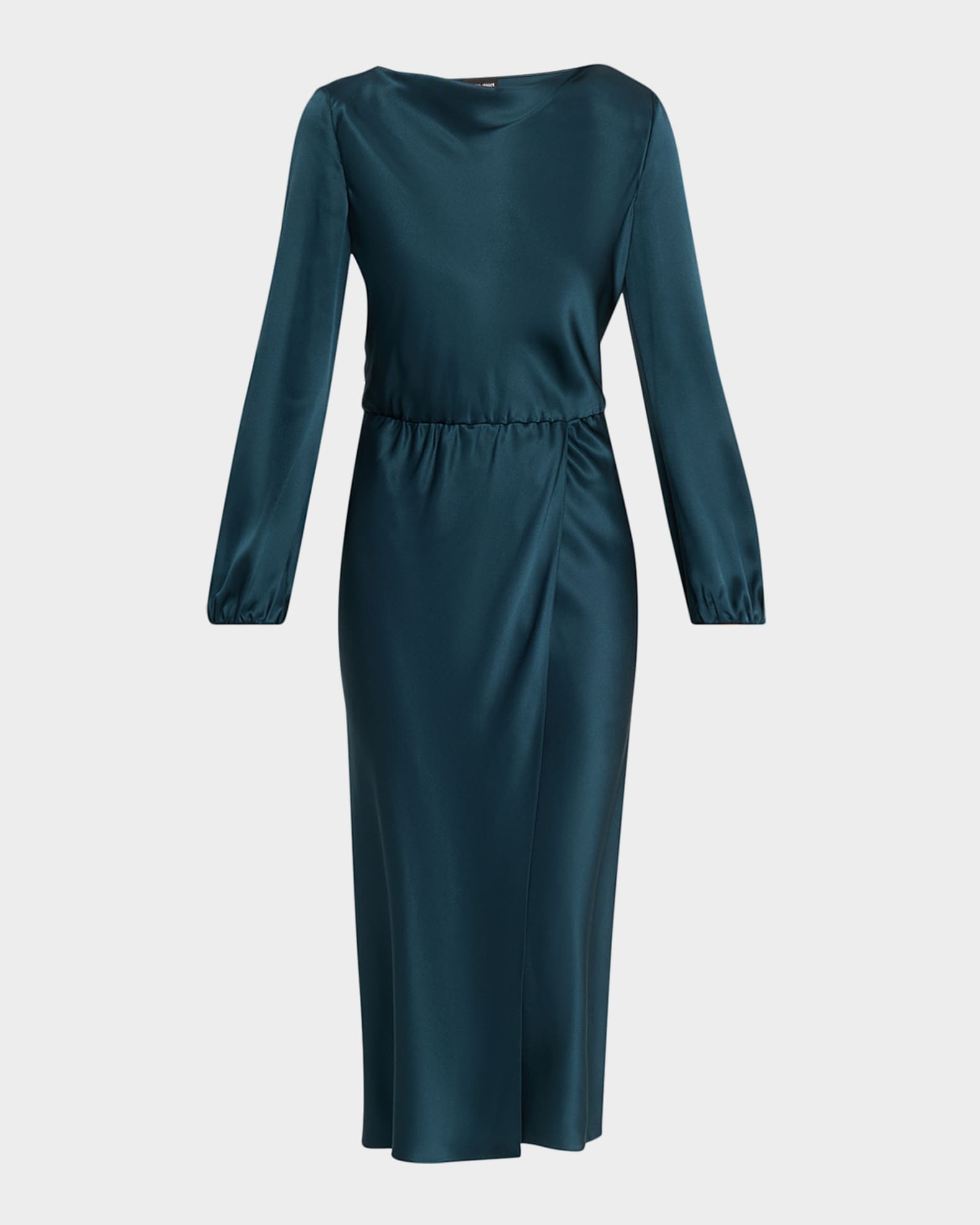 Giorgio Armani High-Neck Long-Sleeve Satin Midi Dress | Neiman Marcus
