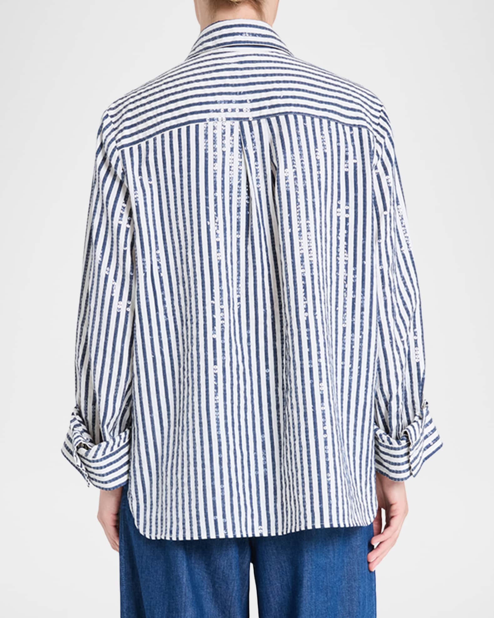 TWP Next Morning Sequined Stripe Button-Front Shirt | Neiman Marcus