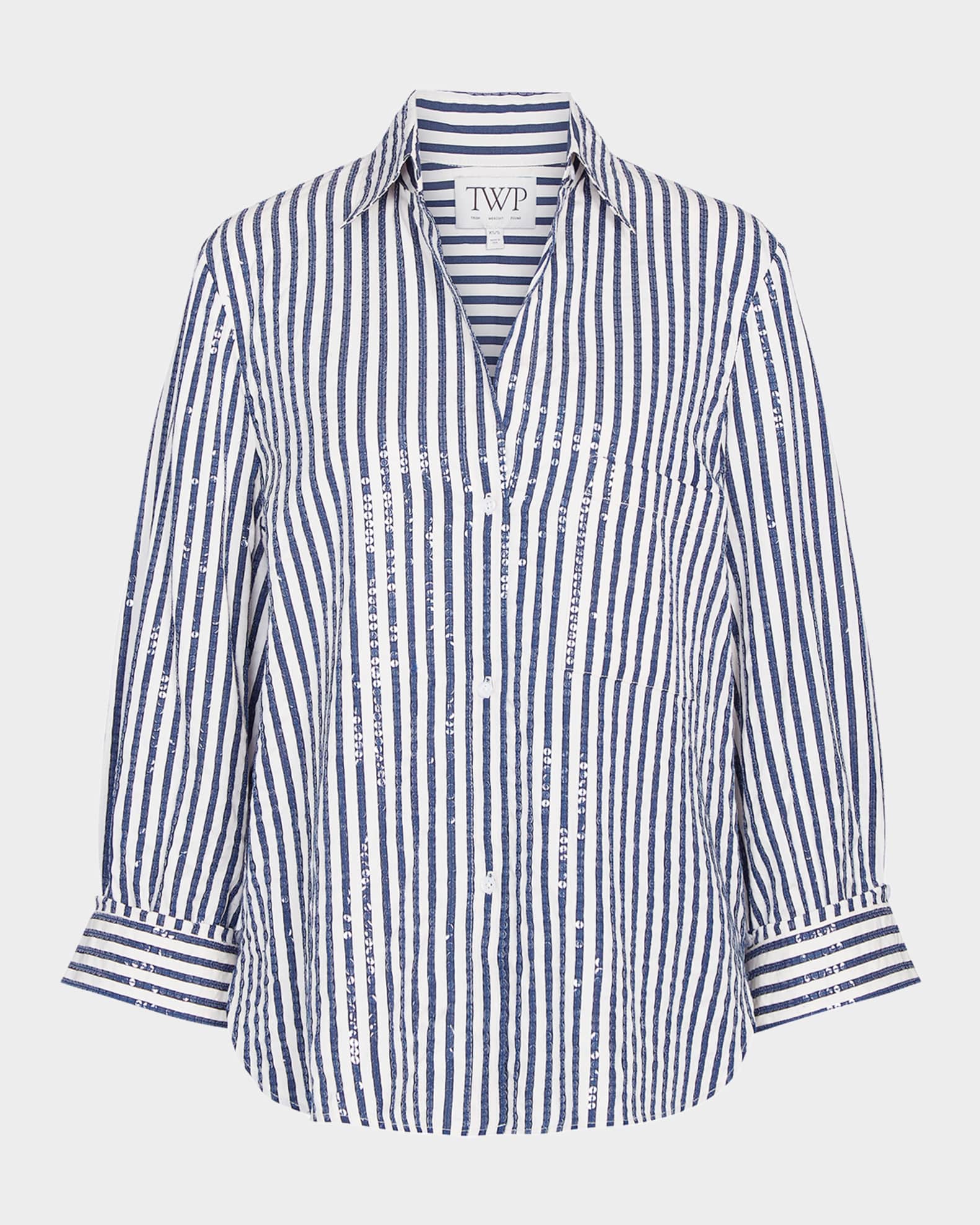 TWP Next Morning Sequined Stripe Button-Front Shirt | Neiman Marcus