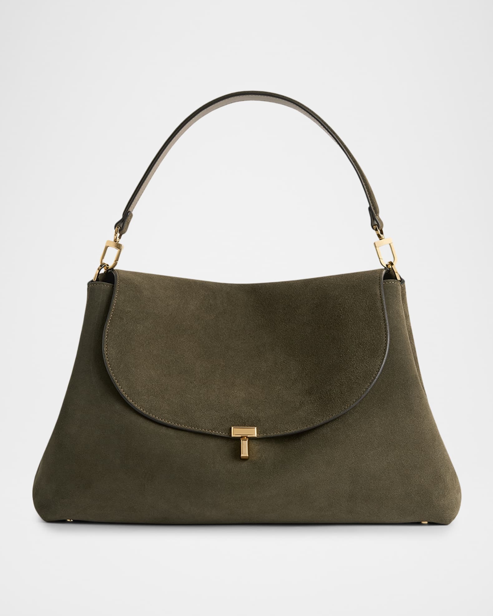 Toteme T-Lock Suede Shoulder Bag | Neiman Marcus