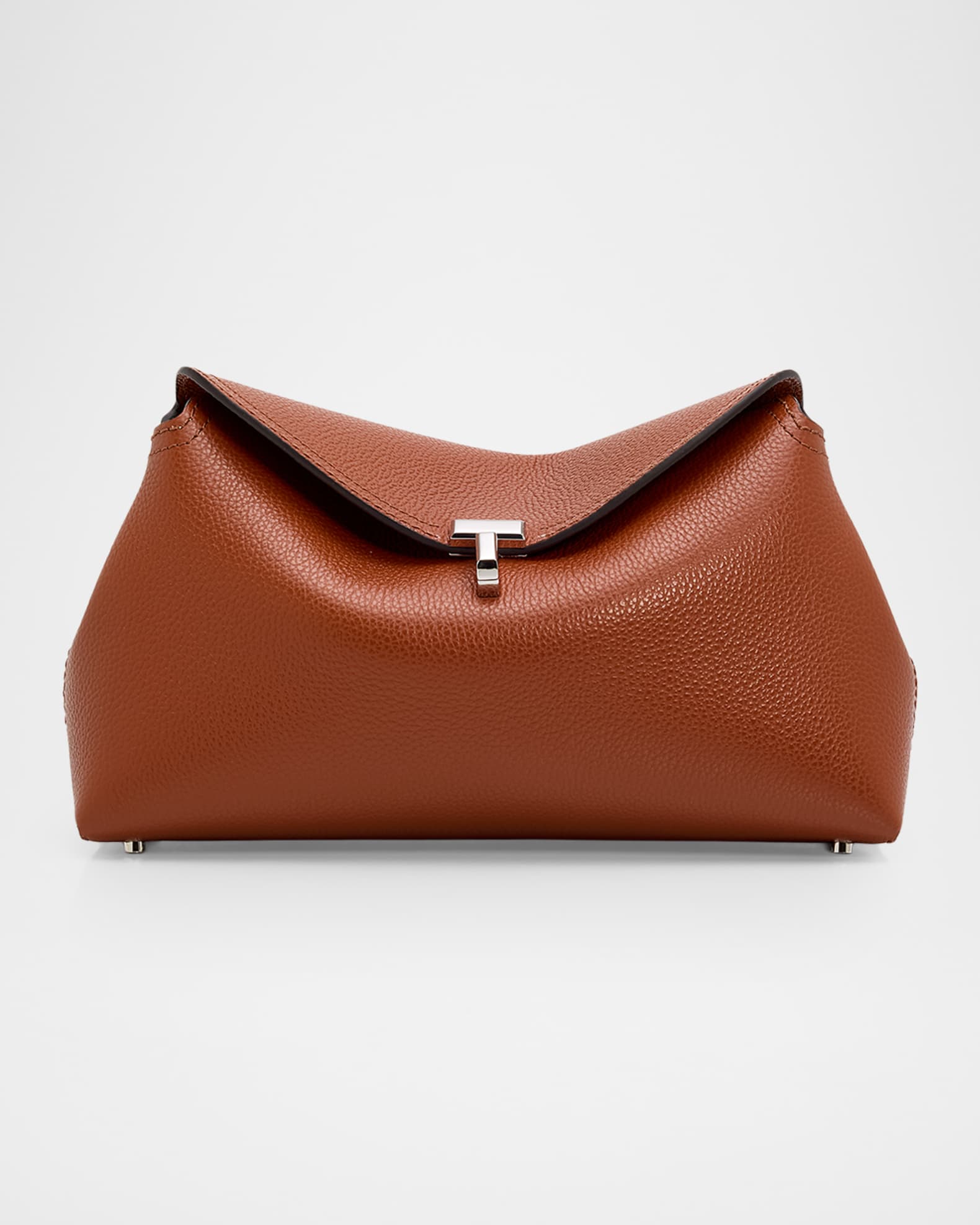 Toteme T-Lock Soft Textured Palmellato Leather Clutch | Neiman Marcus