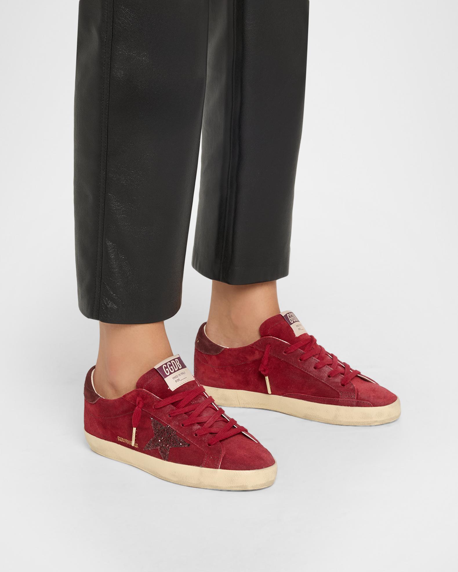 Golden Goose Super-Star Suede Glitter Low-Top Sneakers | Neiman Marcus