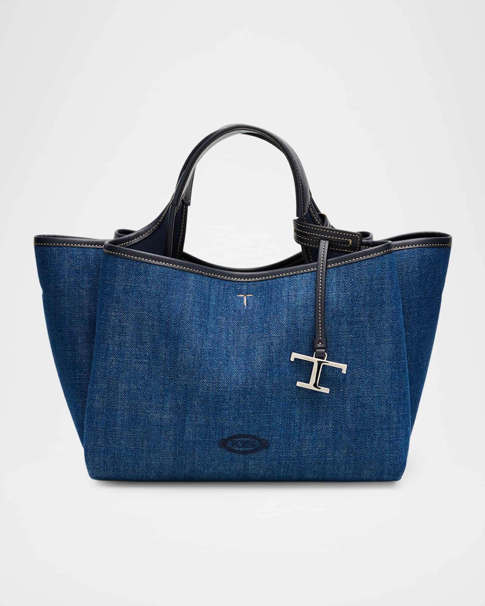 Tod's Mini Cotton Denim T Timeless Tote Bag | Neiman Marcus