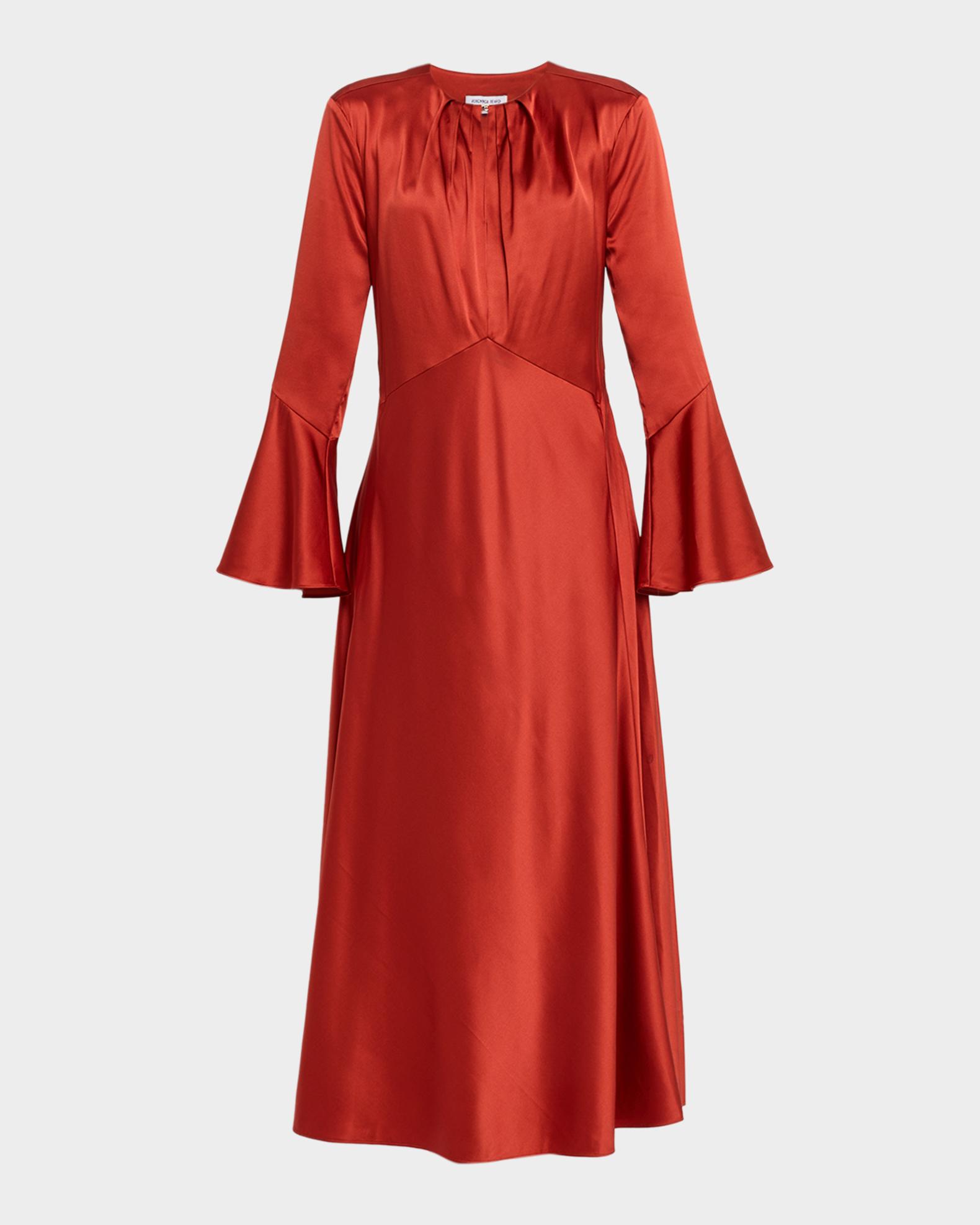 Veronica Beard Ezri Satin Midi Dress Neiman Marcus
