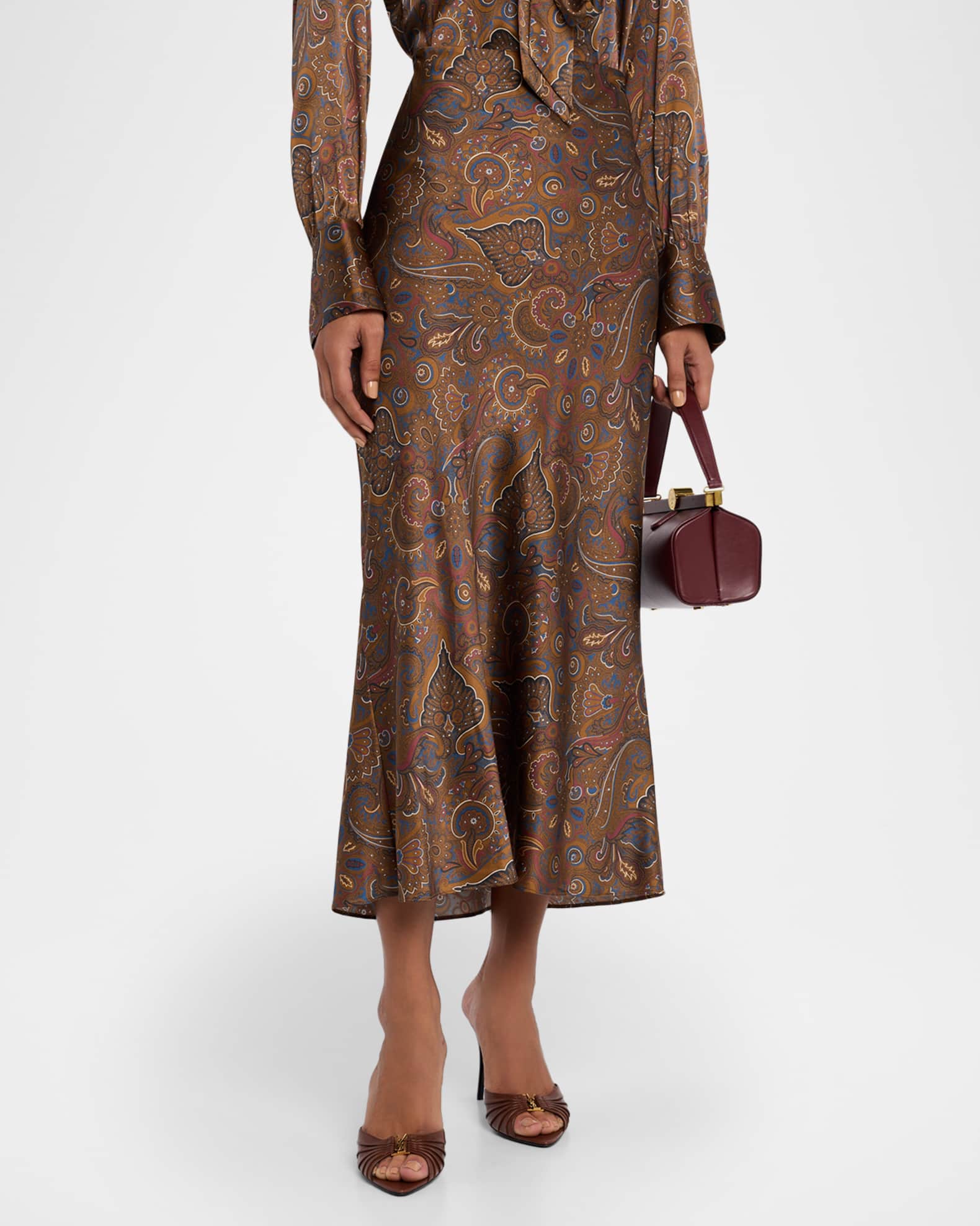 Veronica Beard Clover Paisley Midi Skirt | Walnut Multi | Size 0