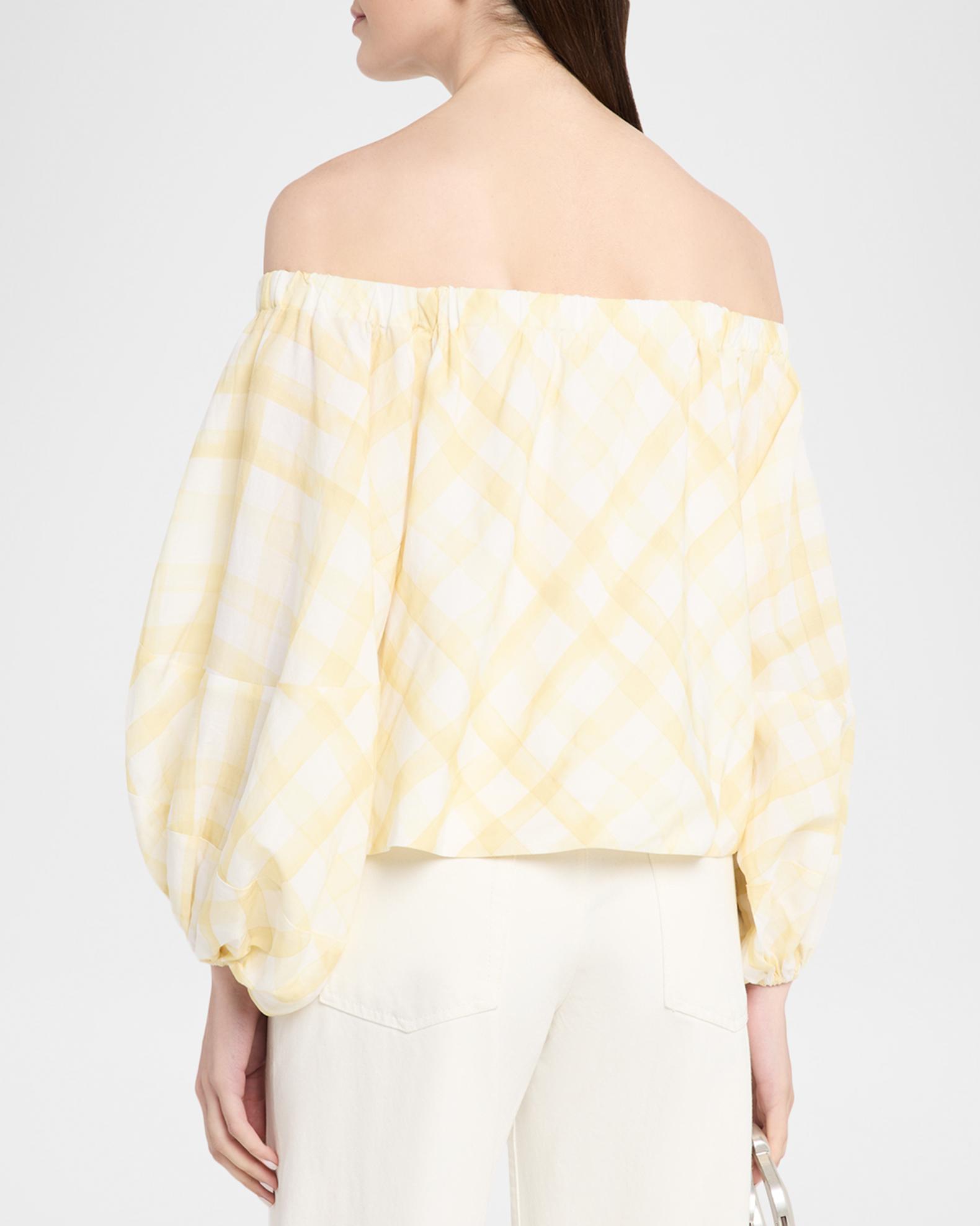 Rosie Assoulin Gingham-Print Balloon Sleeve Off-The-Shoulder Top 