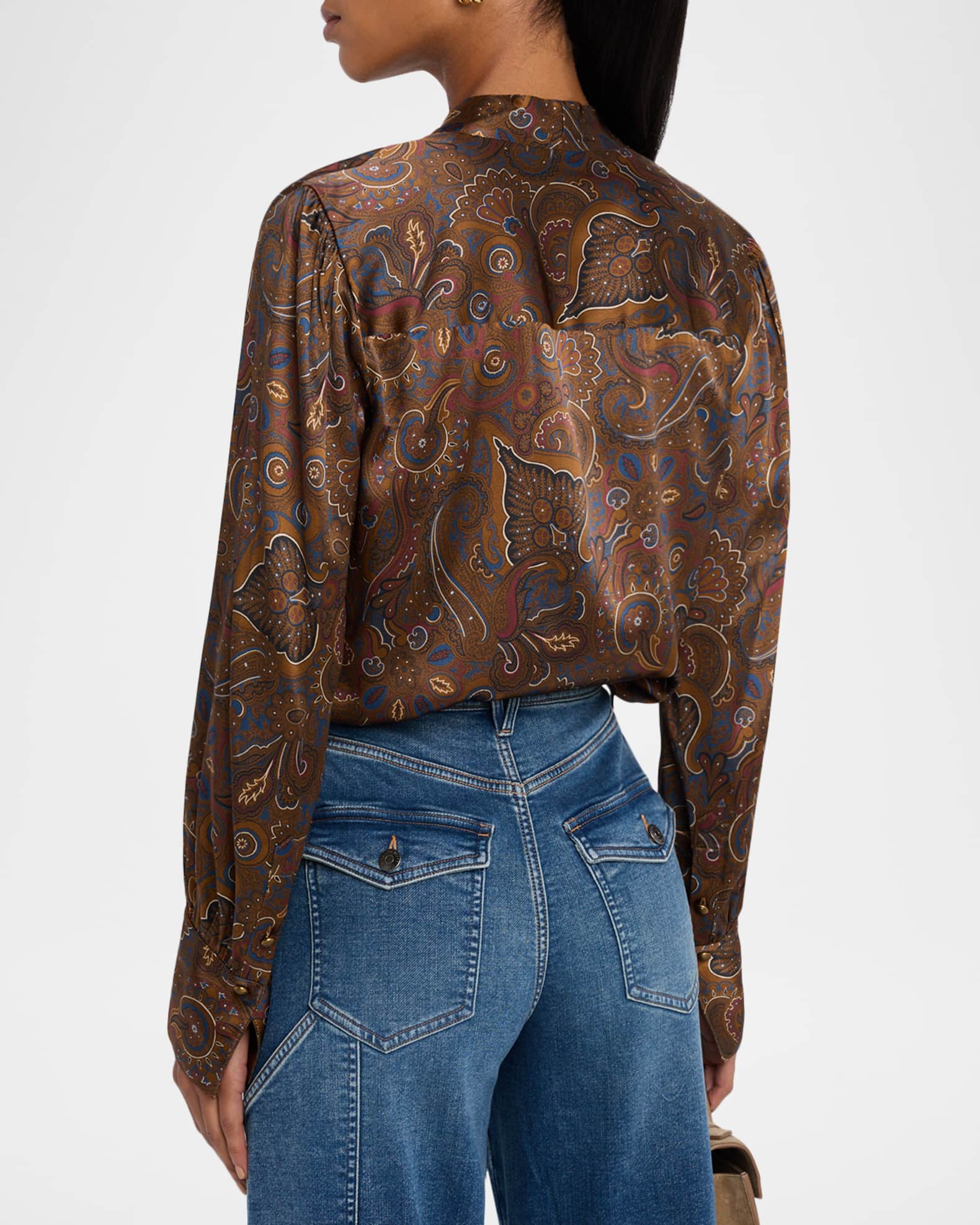 Veronica Beard Francine Paisley Silk Tie-Neck Blouse | Neiman Marcus