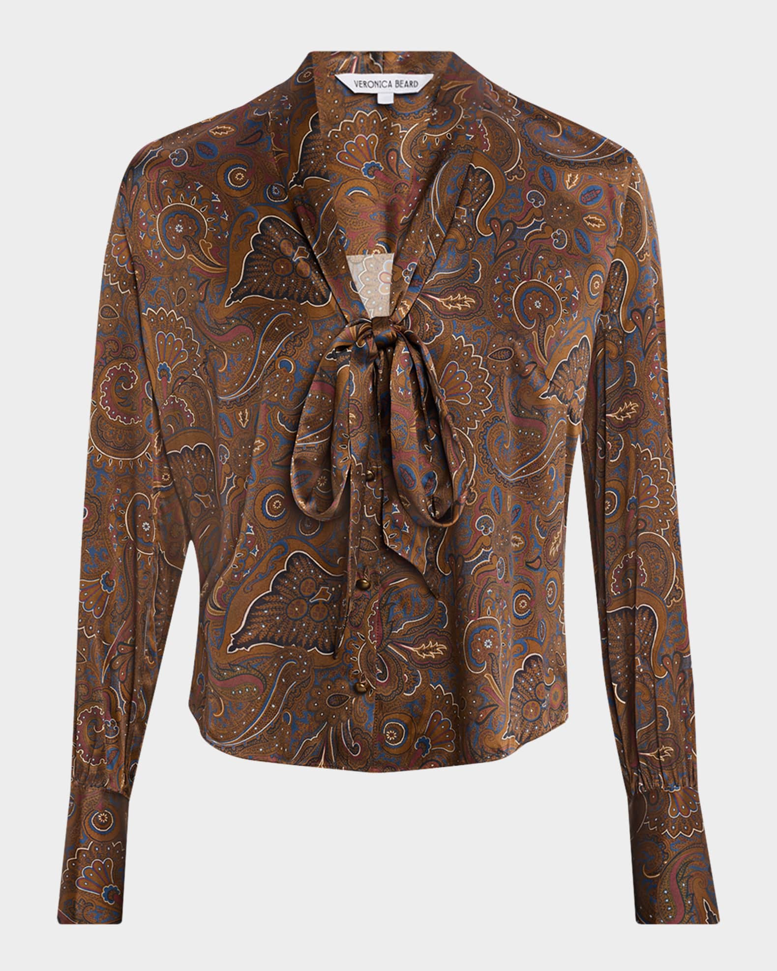 Veronica Beard Francine Paisley Silk Tie-Neck Blouse | Neiman Marcus