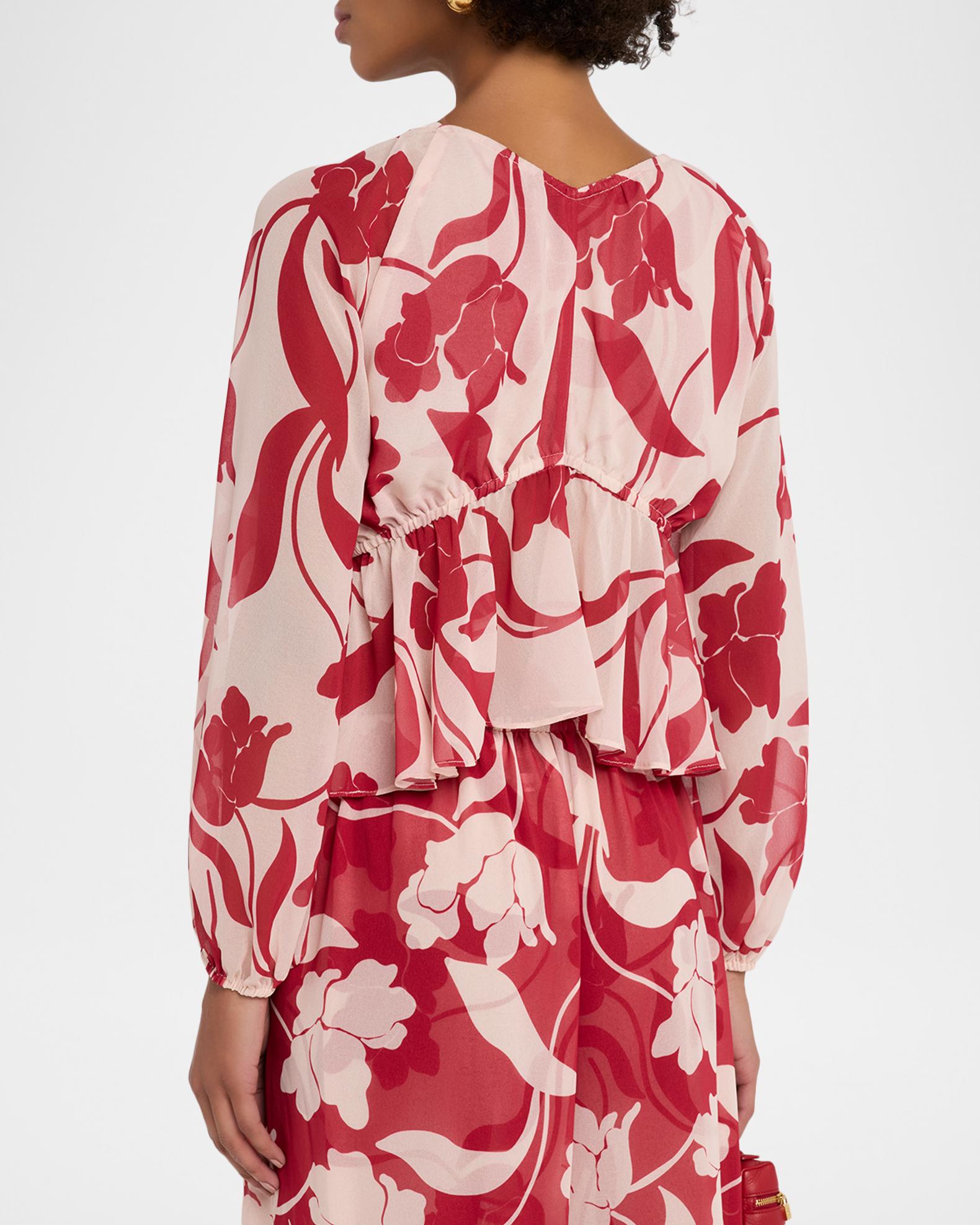 MISA Los Angeles Susan Cherry Floral Peplum Blouse | Neiman Marcus