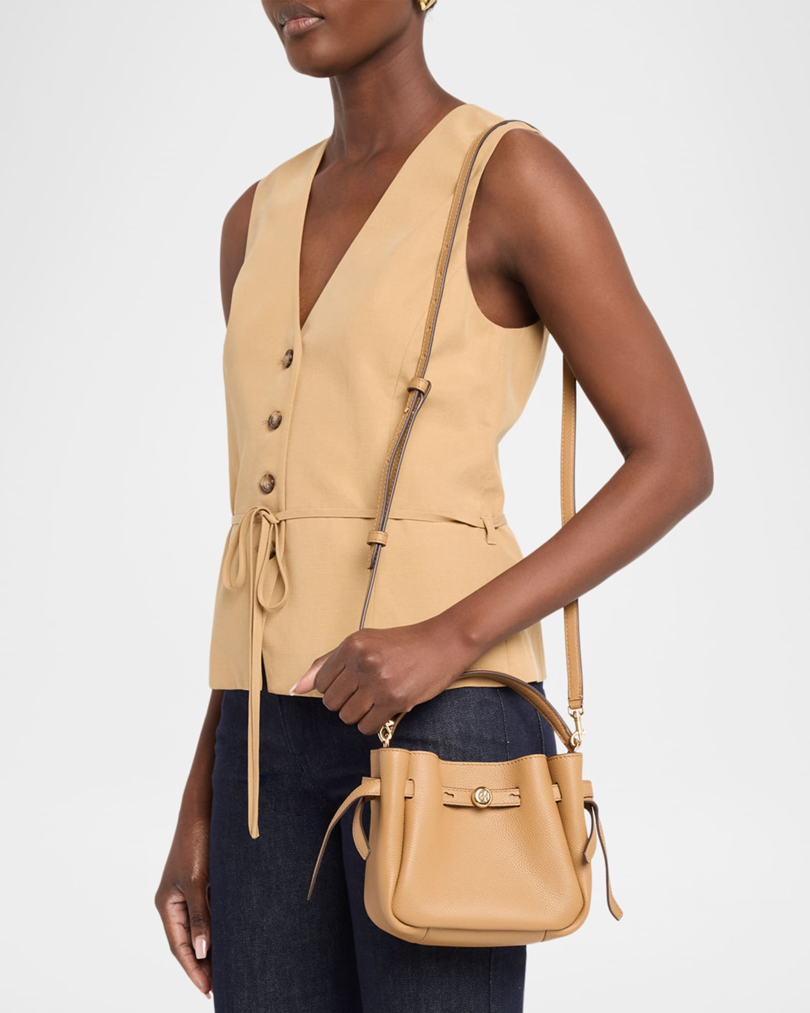 Tory Burch Romy Mini Grain Leather Bucket Bag | Neiman Marcus