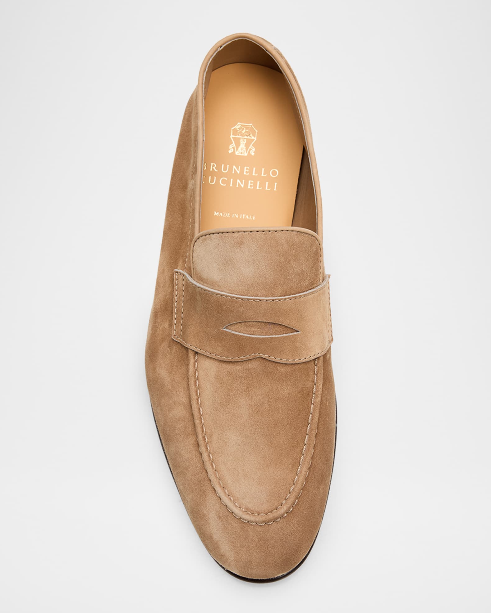 Brunello Cucinelli Men's Leather Apron-Toe Penny Loafers | Neiman