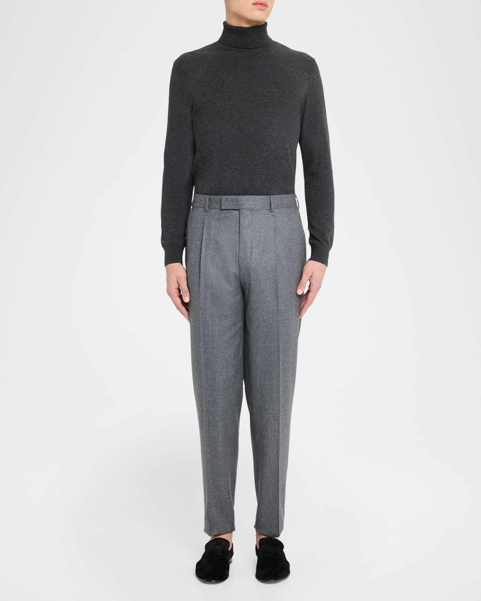 ZEGNA Men's Wool Flannel Pleated Tapered Fit Trousers | Neiman Marcus