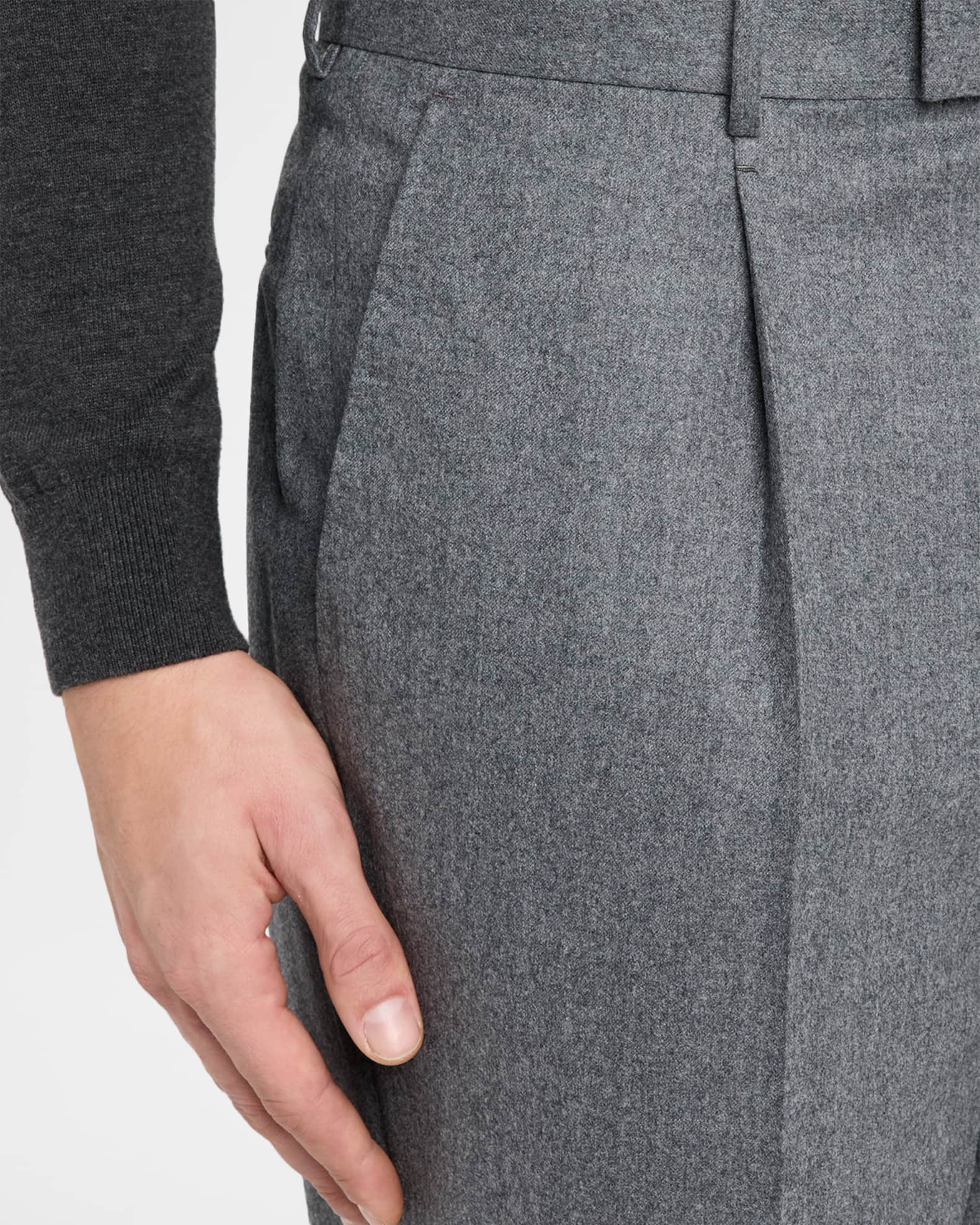 ZEGNA Men's Wool Flannel Pleated Tapered Fit Trousers | Neiman Marcus