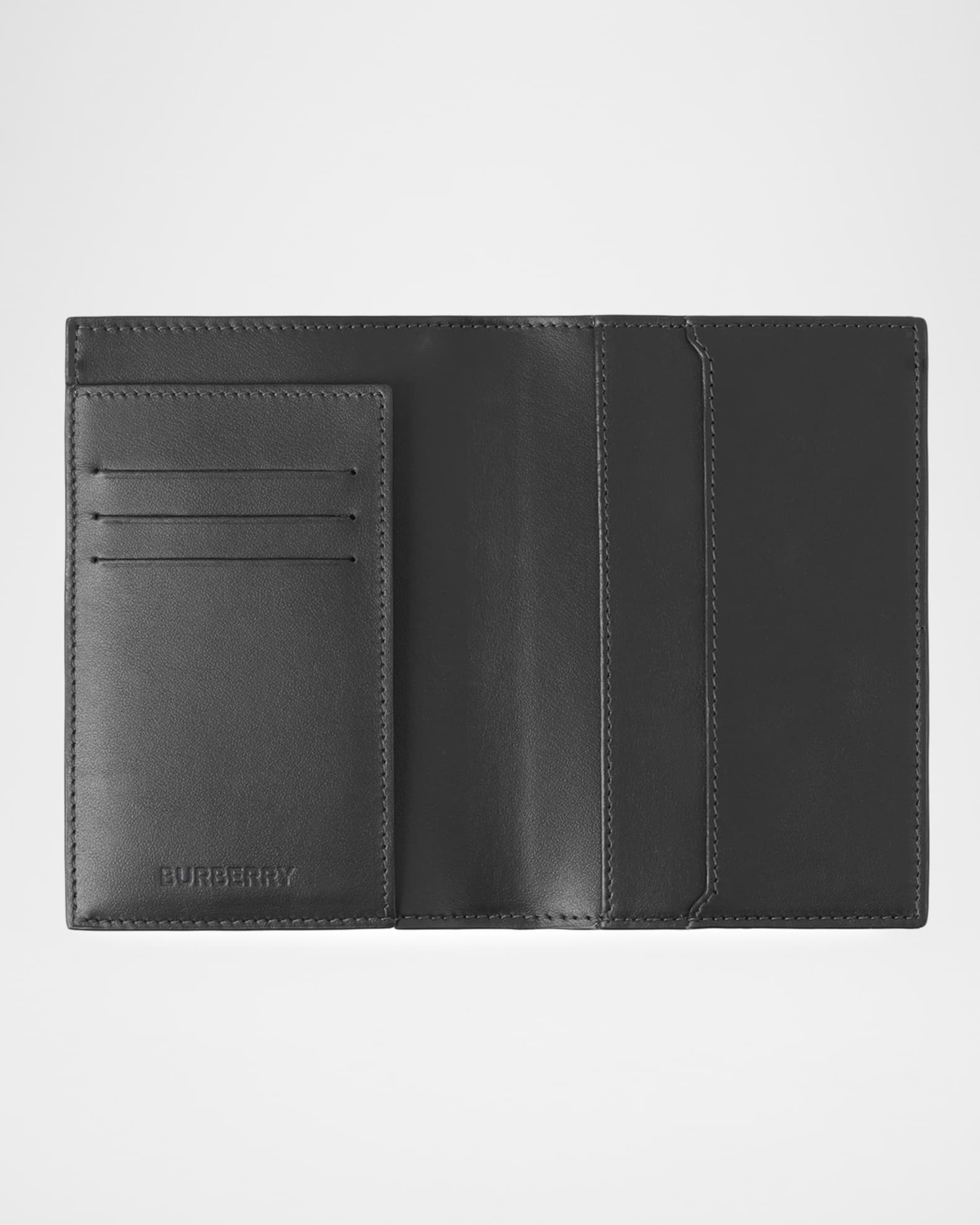BURBERRY ブラック レザー ケース Burberry Men's Charcoal Check Passport Holder | Neiman Marcus