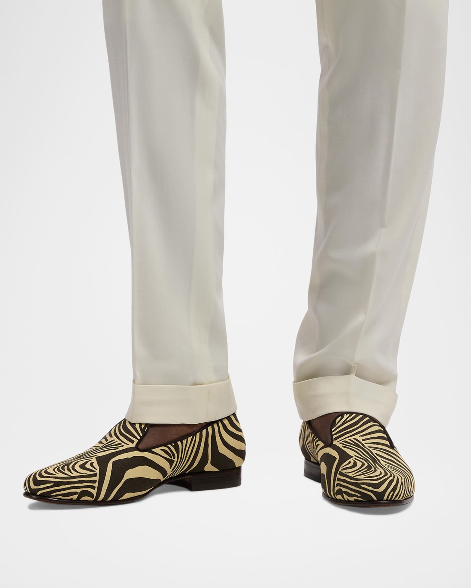 Ralph Lauren Purple Label Men's Alonzo Zebra Print Linen Slippers