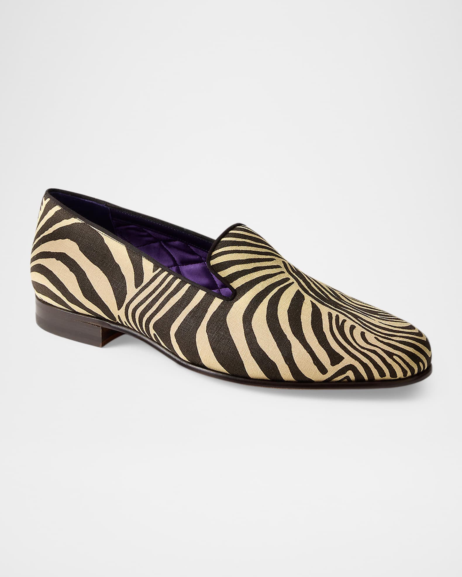 Ralph Lauren Purple Label Men's Alonzo Zebra Print Linen Slippers