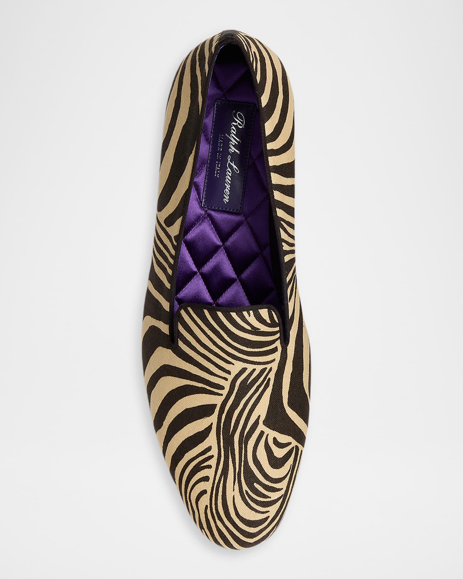 Ralph Lauren Purple Label Men's Alonzo Zebra Print Linen Slippers