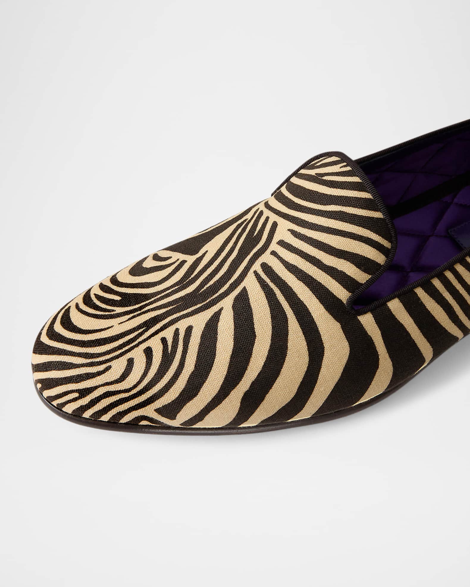 Ralph Lauren Purple Label Men's Alonzo Zebra Print Linen Slippers