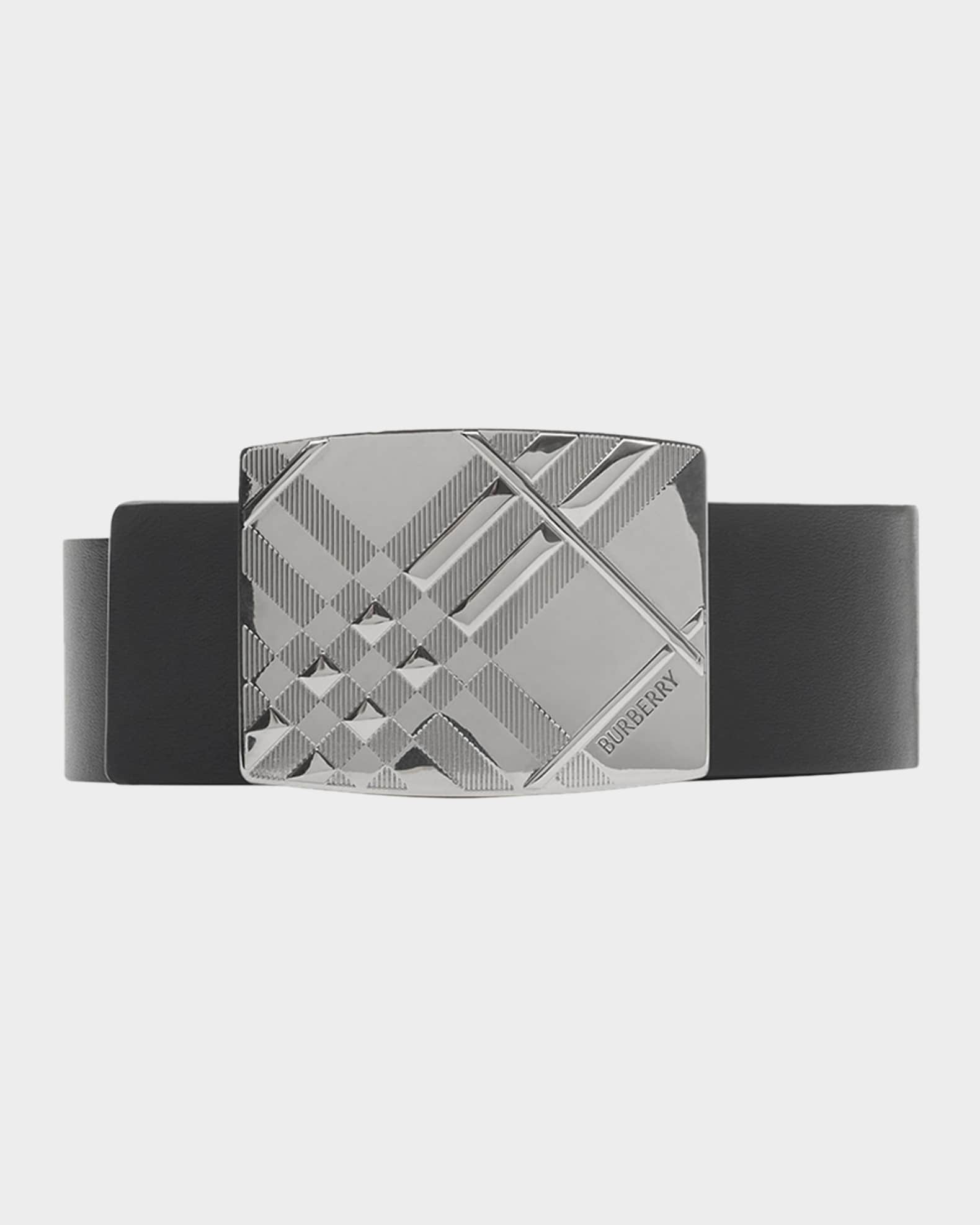 Burberry Men's Check-Engraved Buckle Reversible Leather Belt