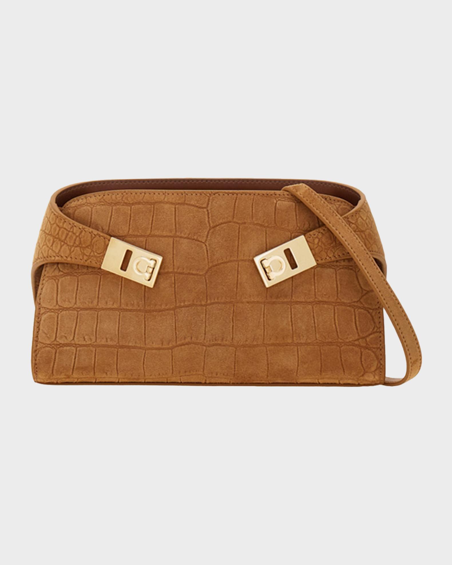 Ferragamo Hug Croc-Embossed Suede Clutch Bag | Neiman Marcus