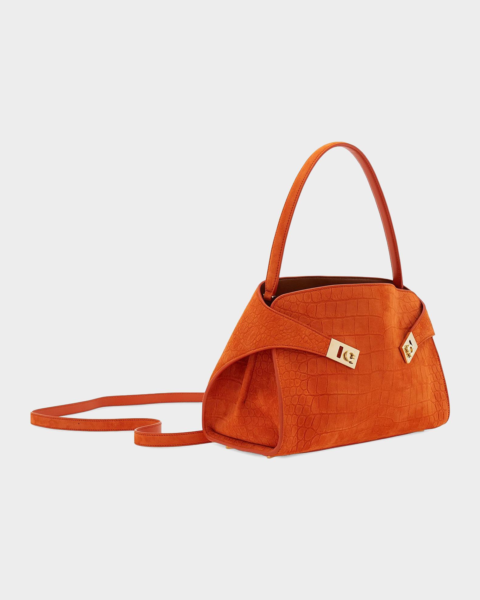 FERRAGAMO Hug Soft Suede Alligator-Effect Shoulder Bag | Neiman Marcus