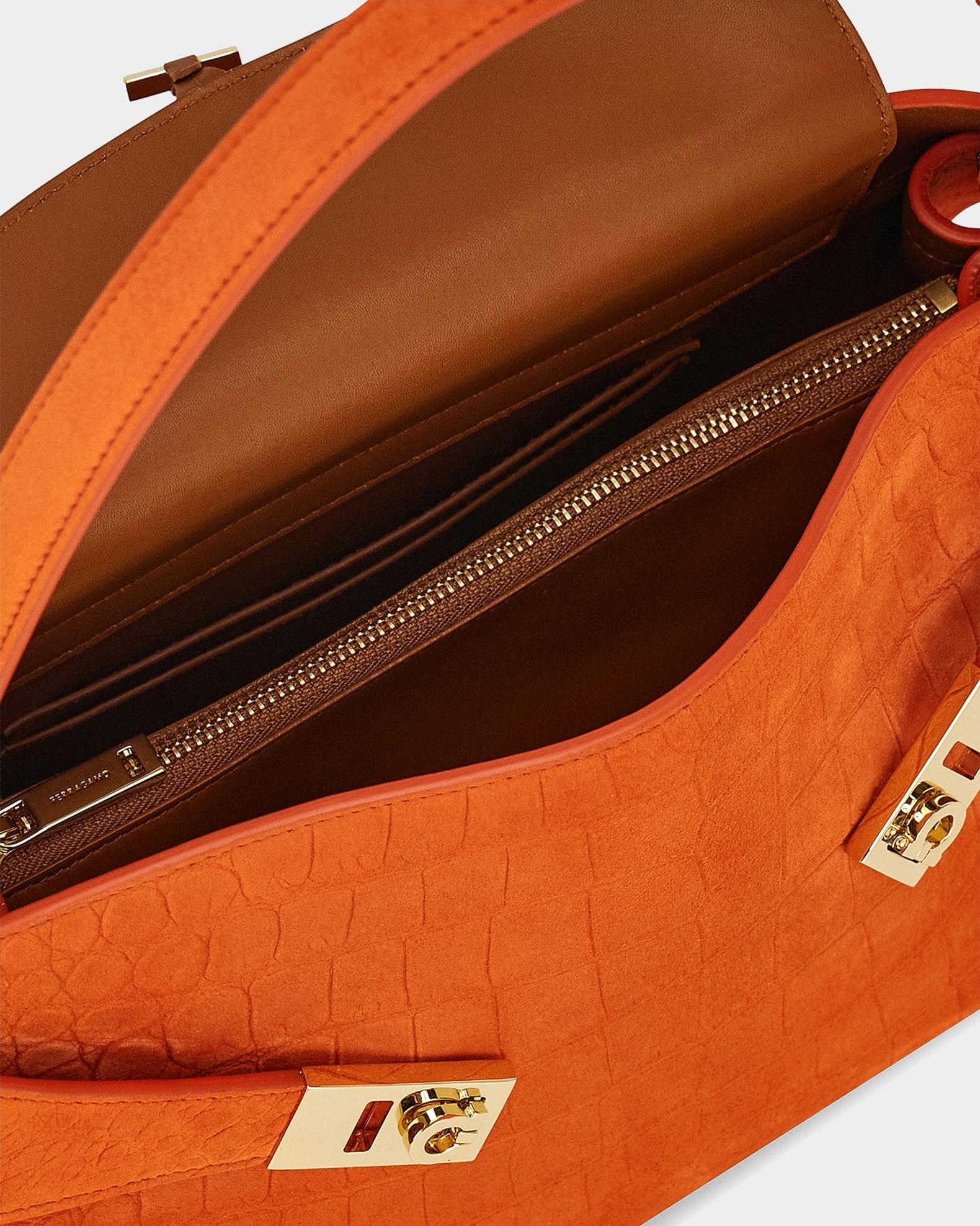 FERRAGAMO Hug Soft Suede Alligator-Effect Shoulder Bag | Neiman Marcus