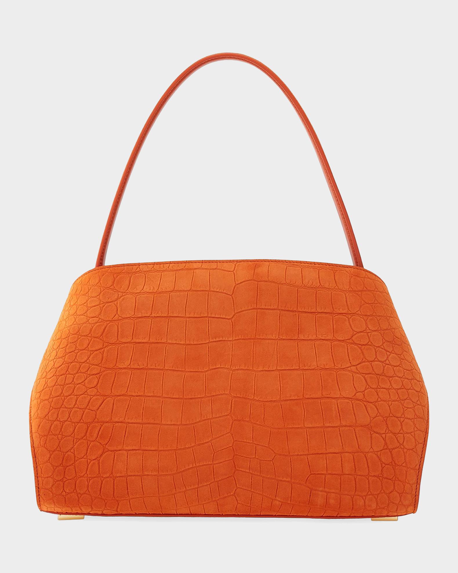 FERRAGAMO Hug Soft Suede Alligator-Effect Shoulder Bag | Neiman Marcus