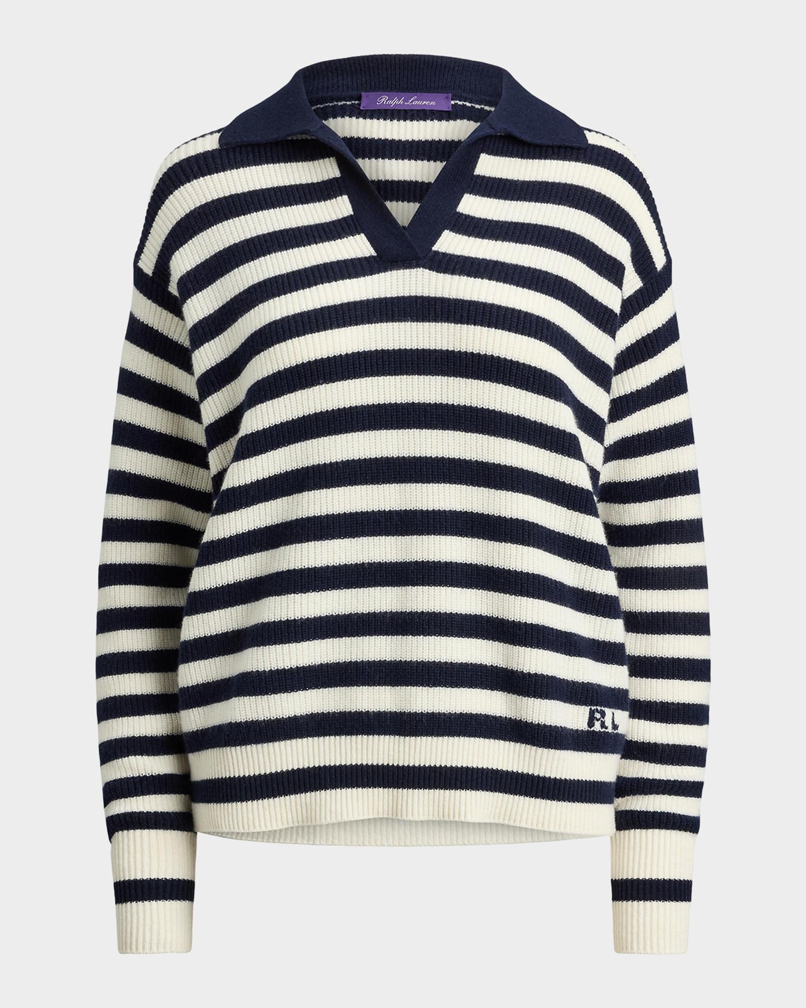 Ralph Lauren Collection Striped Cashmere Polo Sweater | Neiman Marcus