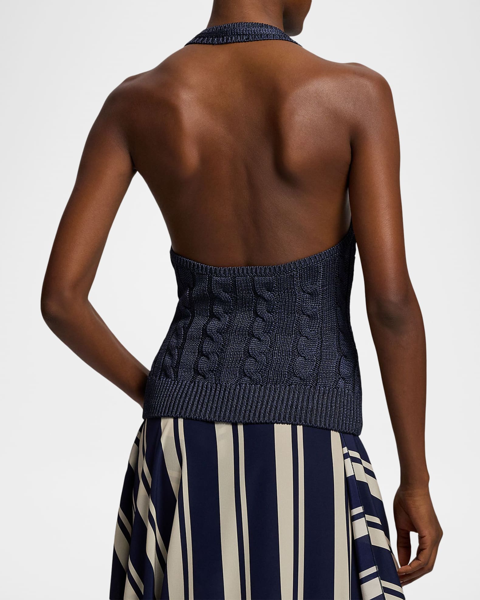 Ralph Lauren Collection Silk Cable-Knit Halter Top | Neiman Marcus