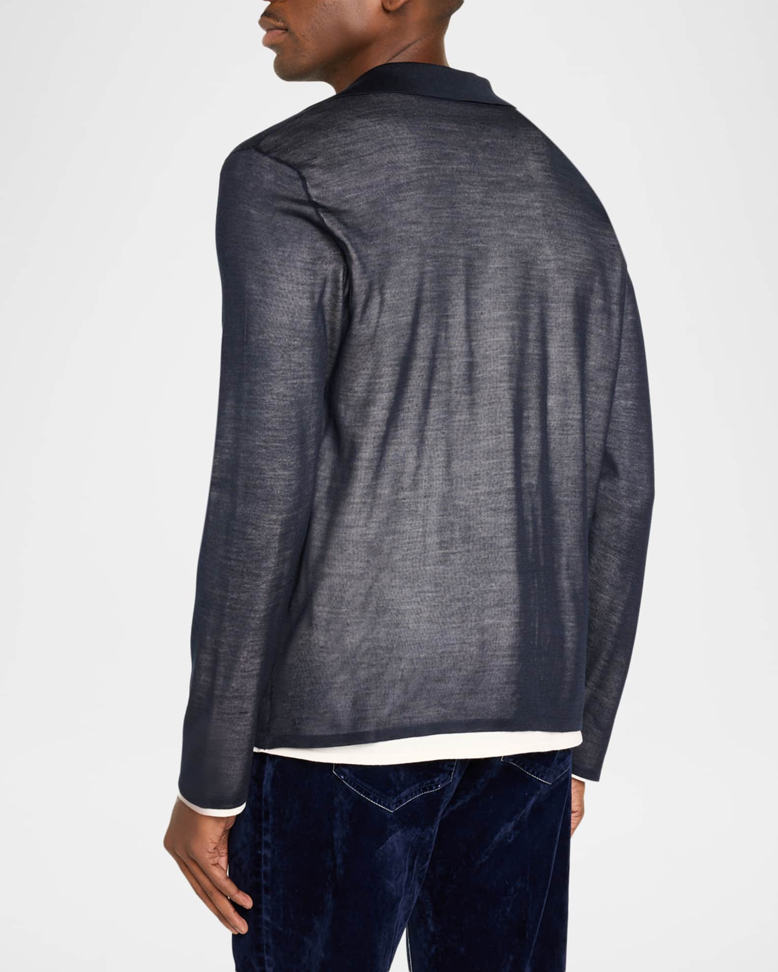 Ferragamo Men's Tipped Long-Sleeve Silk Knit Polo Shirt | Neiman