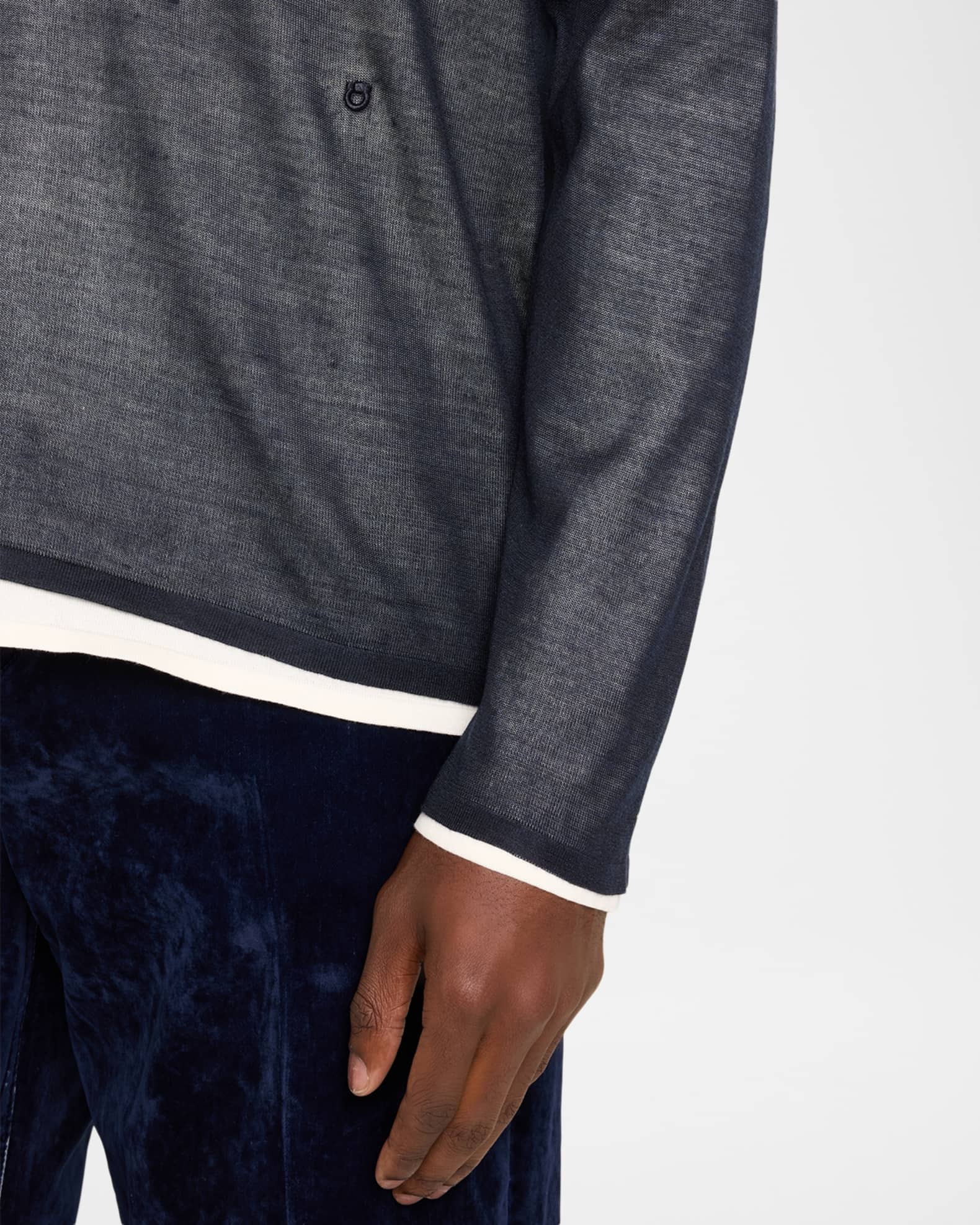 Ferragamo Men's Tipped Long-Sleeve Silk Knit Polo Shirt | Neiman