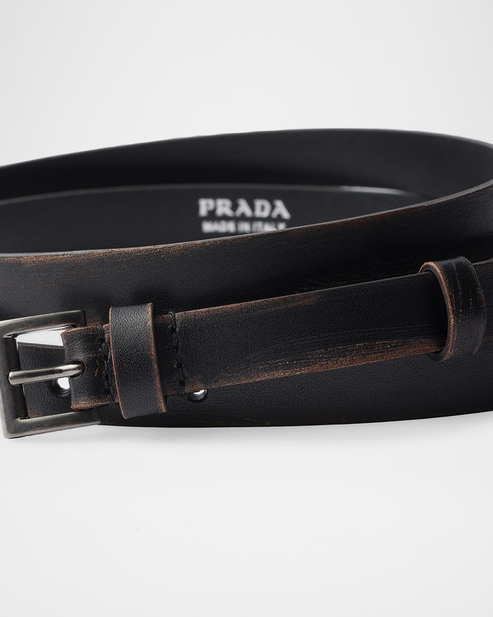 Prada Men's Leather Square-Buckle Belt | Neiman Marcus
