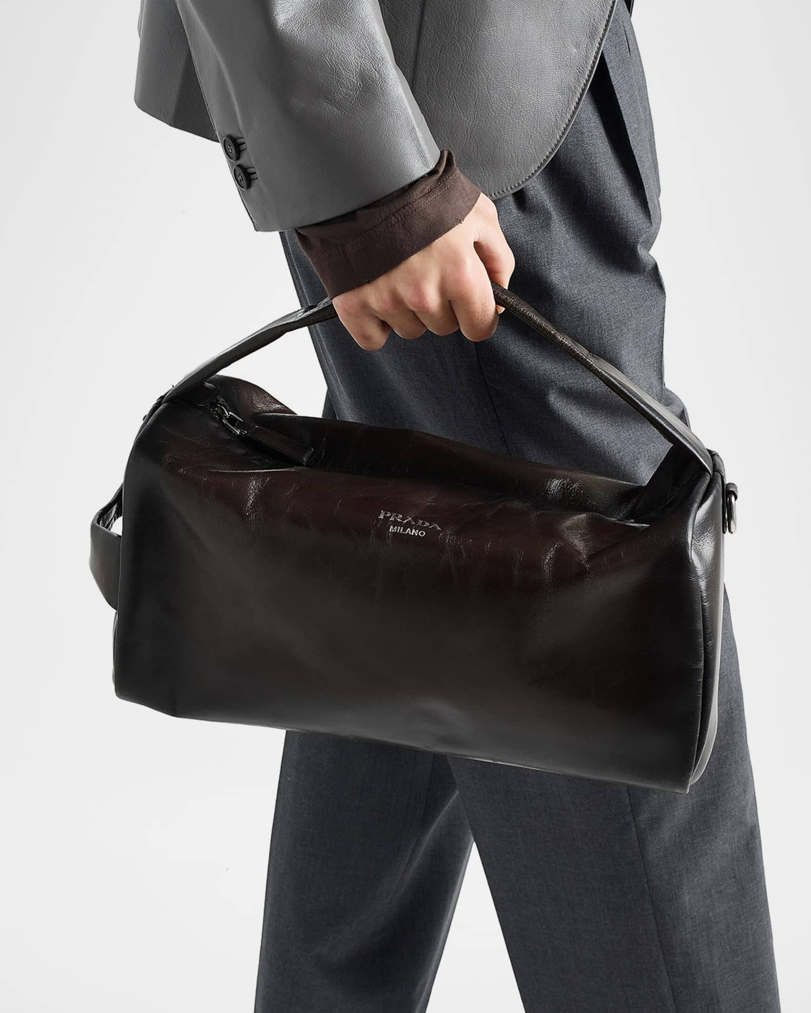 Prada Antiqued Leather Shoulder Bag | Neiman Marcus