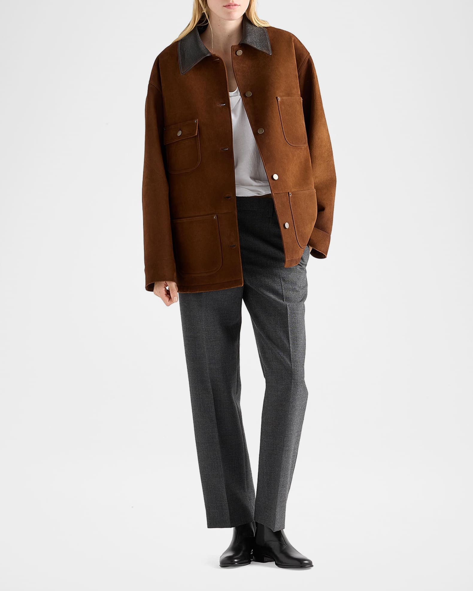 Prada Suede Caban Jacket | Neiman Marcus