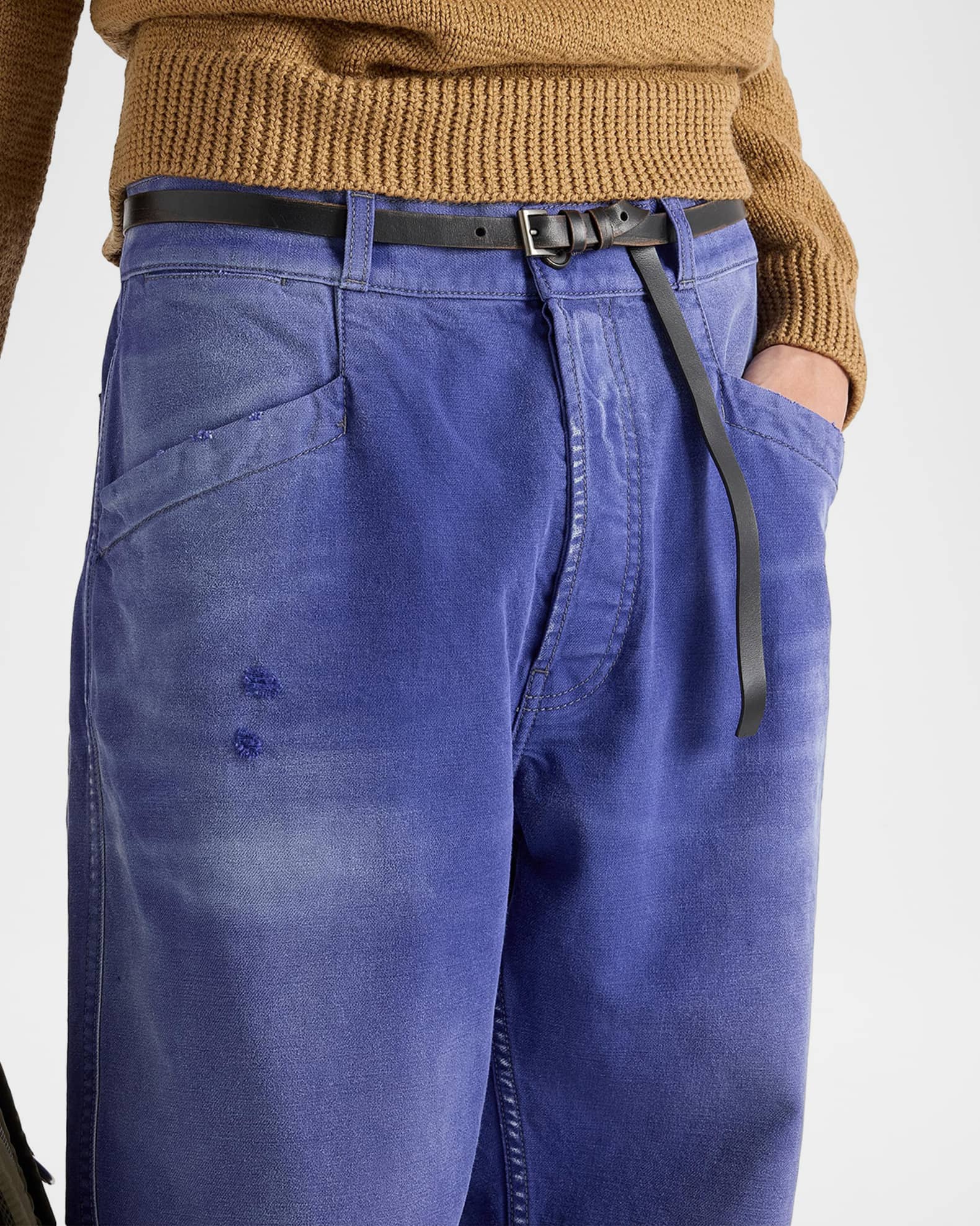 Prada Men's Vintage-Treated Twill Relaxed Fit Five-Pocket Pants