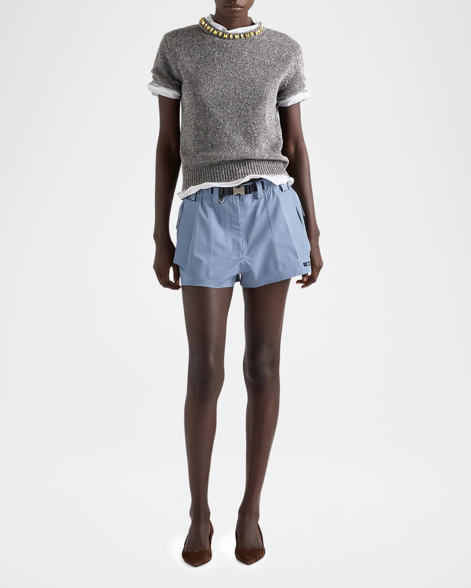 Prada Jewel-Embellished Wool-Cashmere Sweater | Neiman Marcus