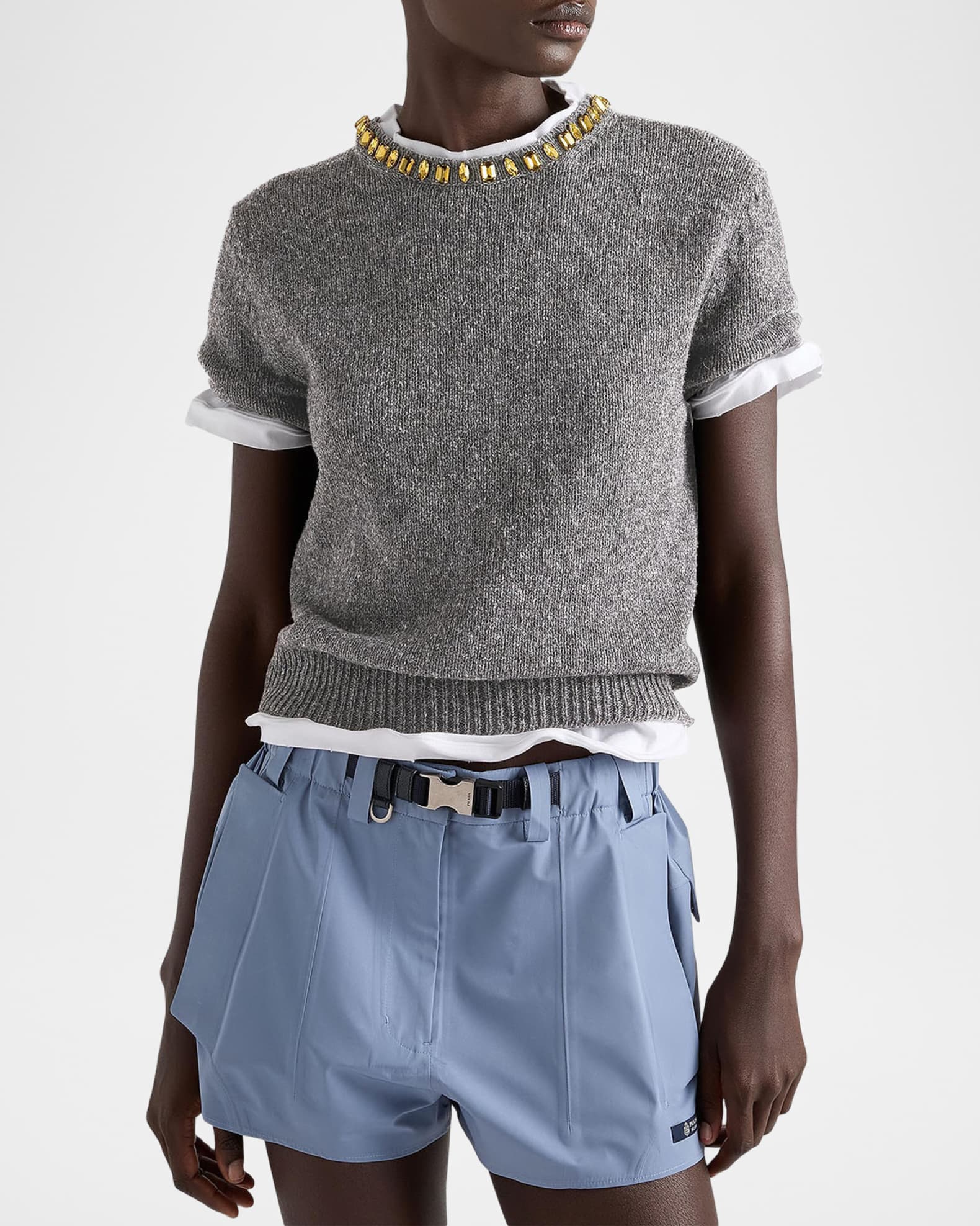 Prada Jewel-Embellished Wool-Cashmere Sweater | Neiman Marcus
