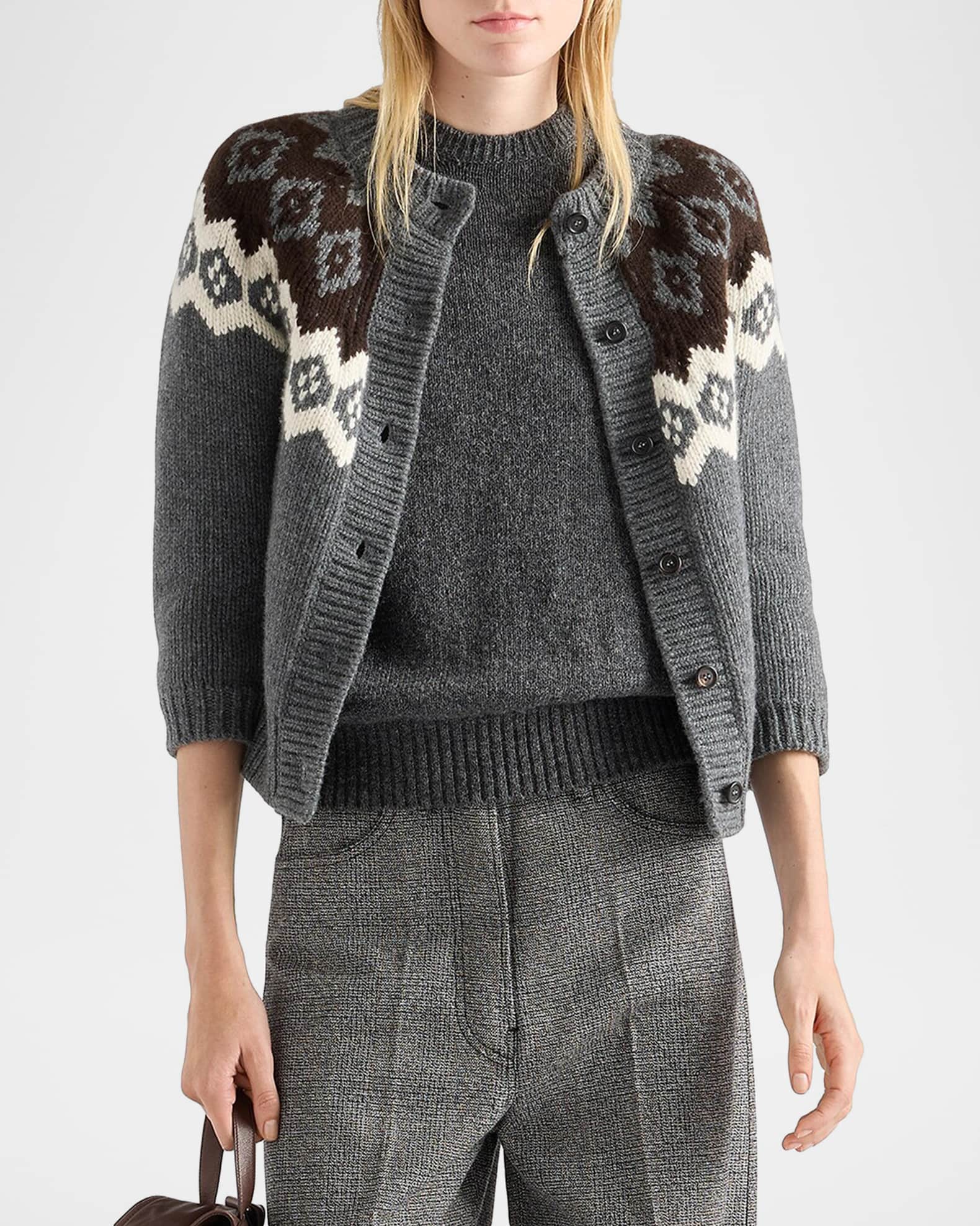 Prada Intarsia Wool-Cashmere Button-Front Cardigan | Neiman Marcus