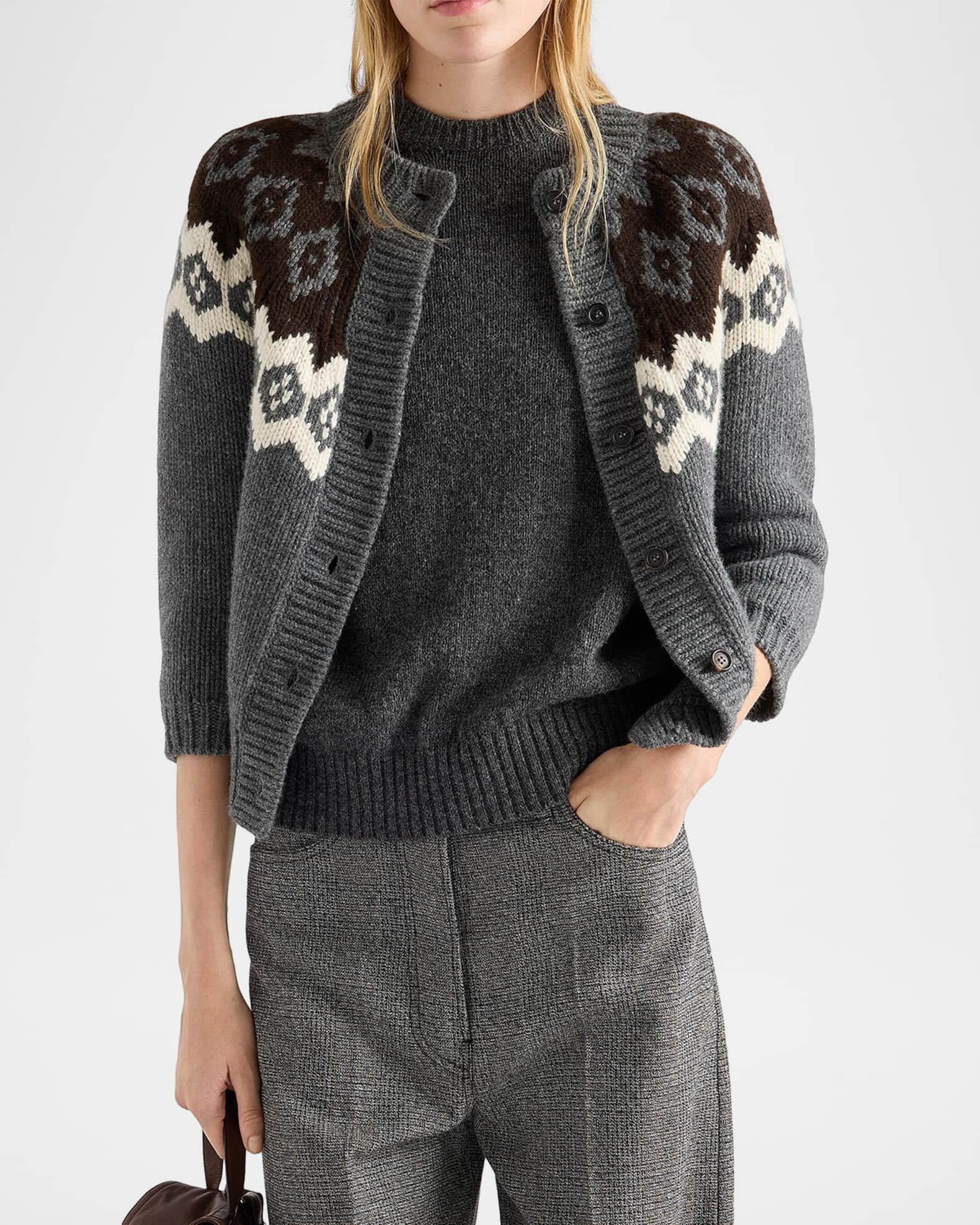 PRADA ニット　カウチン Prada Intarsia Wool-Cashmere Button-Front Cardigan | Neiman Marcus