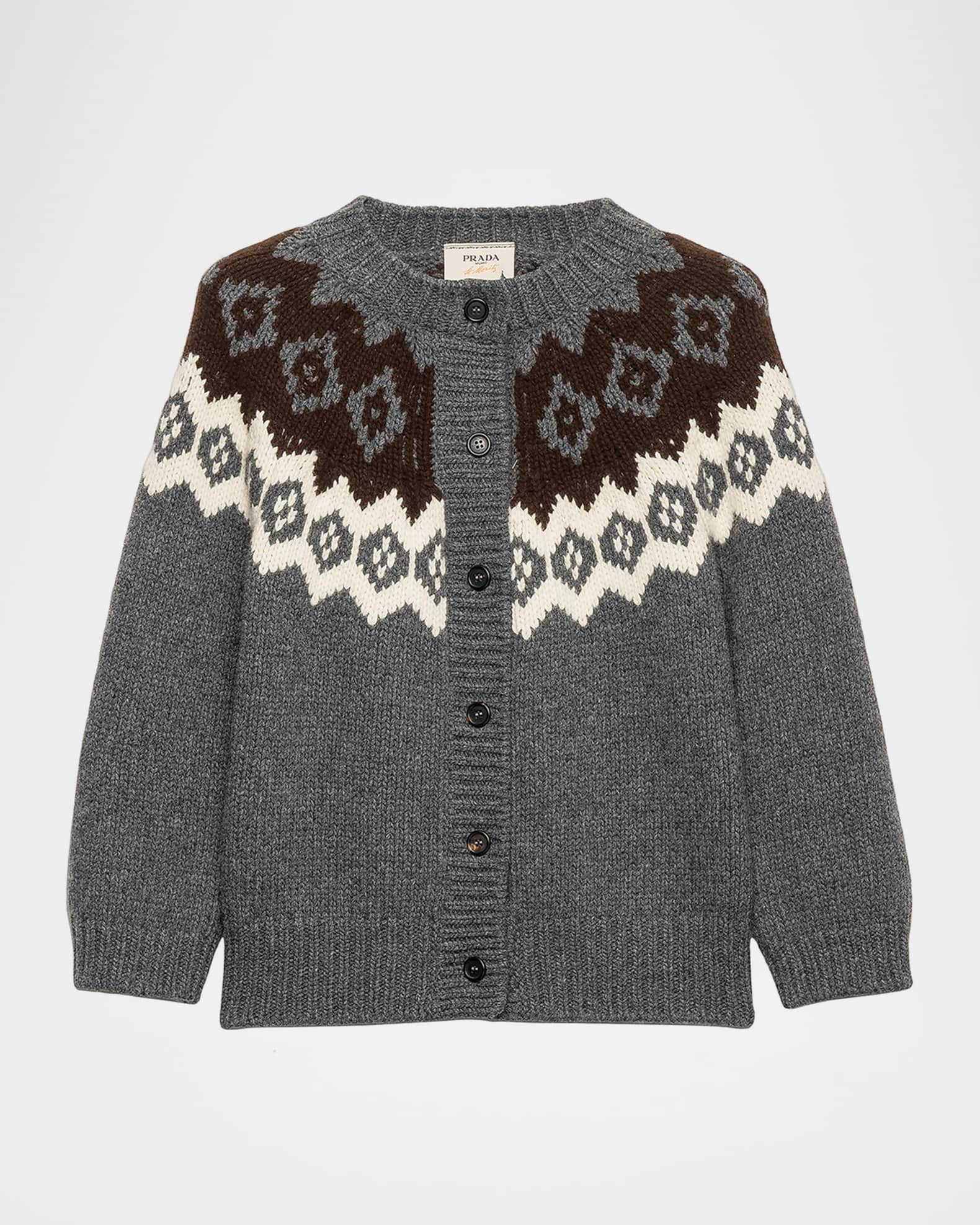 PRADA ニット　カウチン Prada Intarsia Wool-Cashmere Button-Front Cardigan | Neiman Marcus