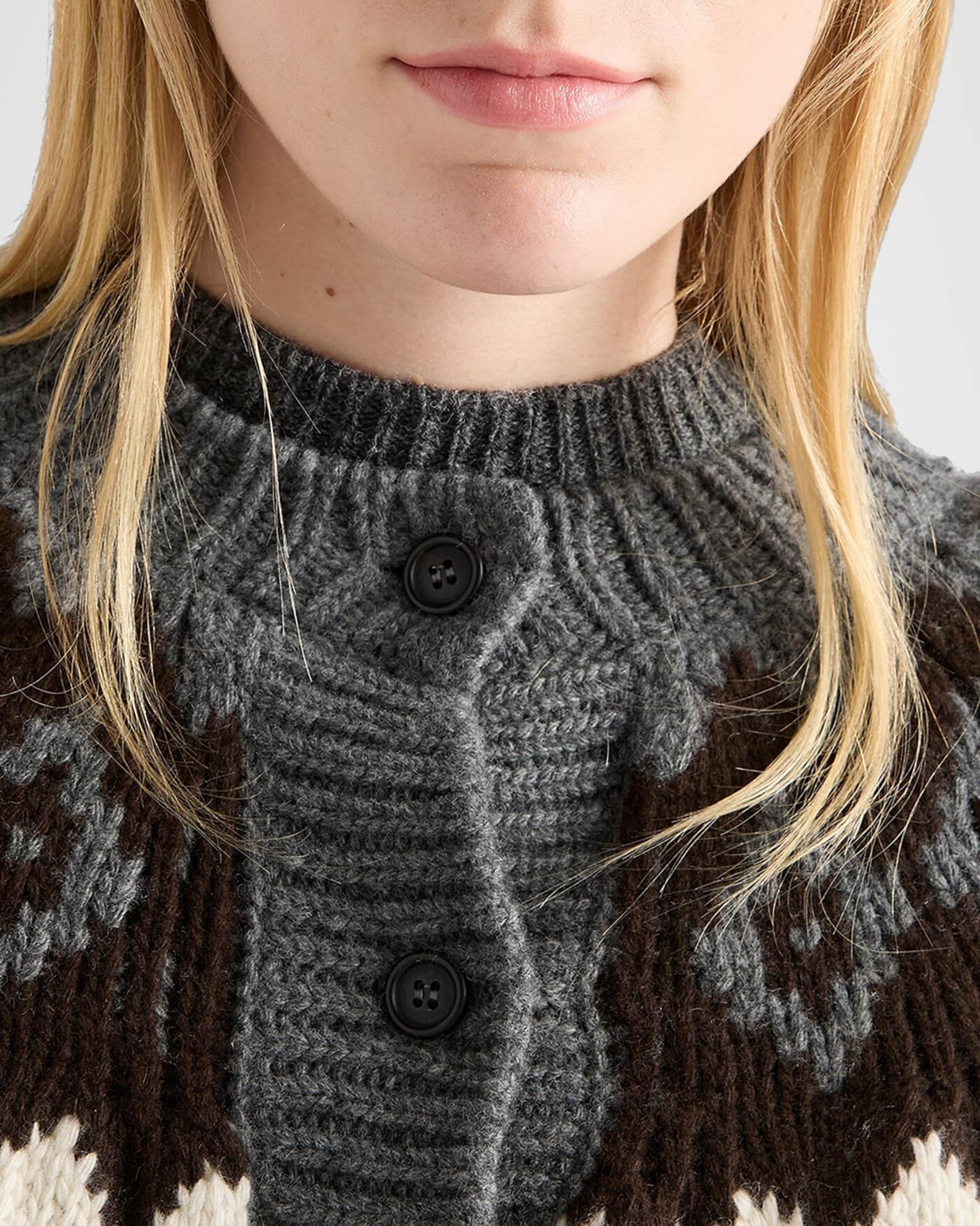 Prada Intarsia Wool-Cashmere Button-Front Cardigan | Neiman Marcus